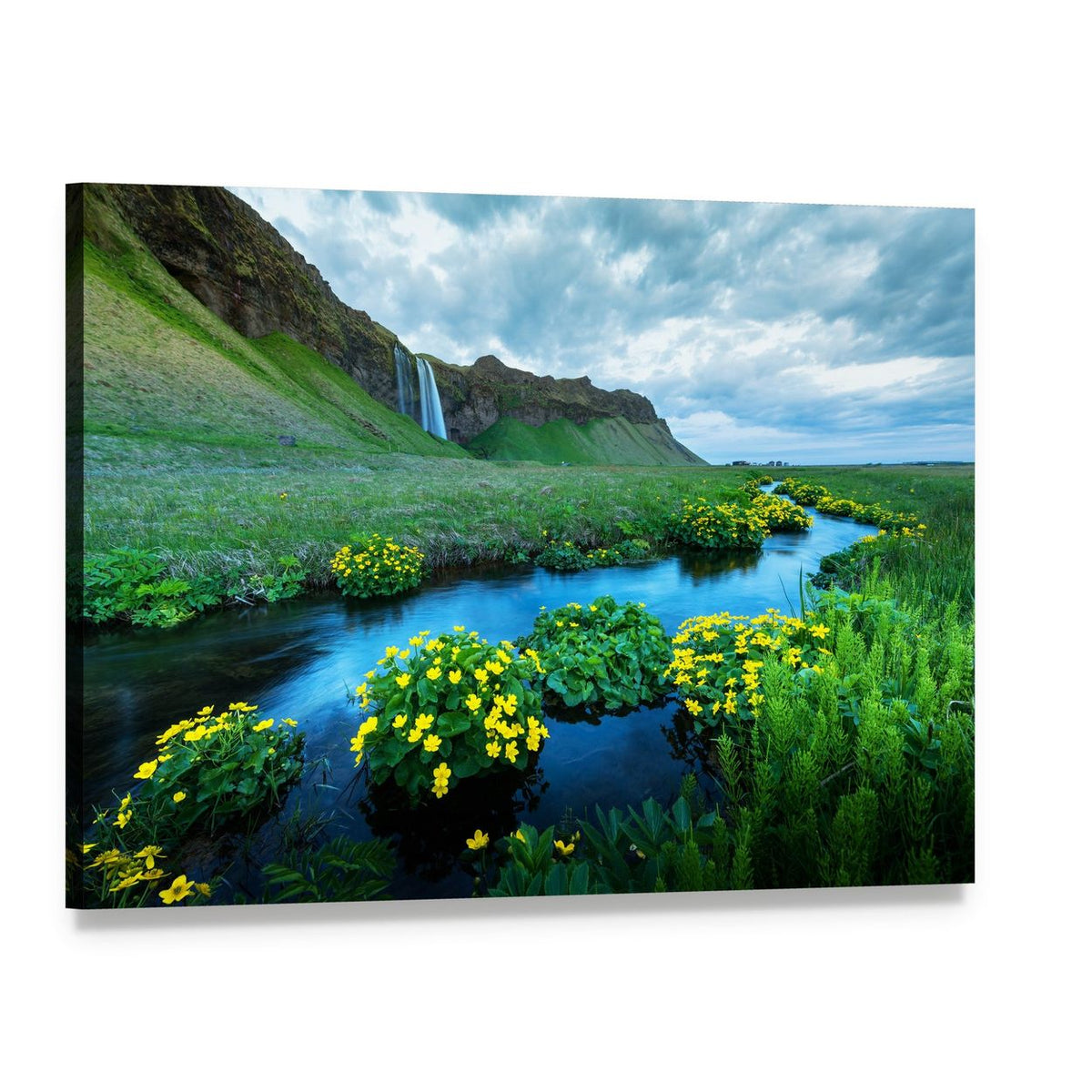 Seljalandsa River View Canvas Wall Art, single panel gallery wrapped canvas, angled product view