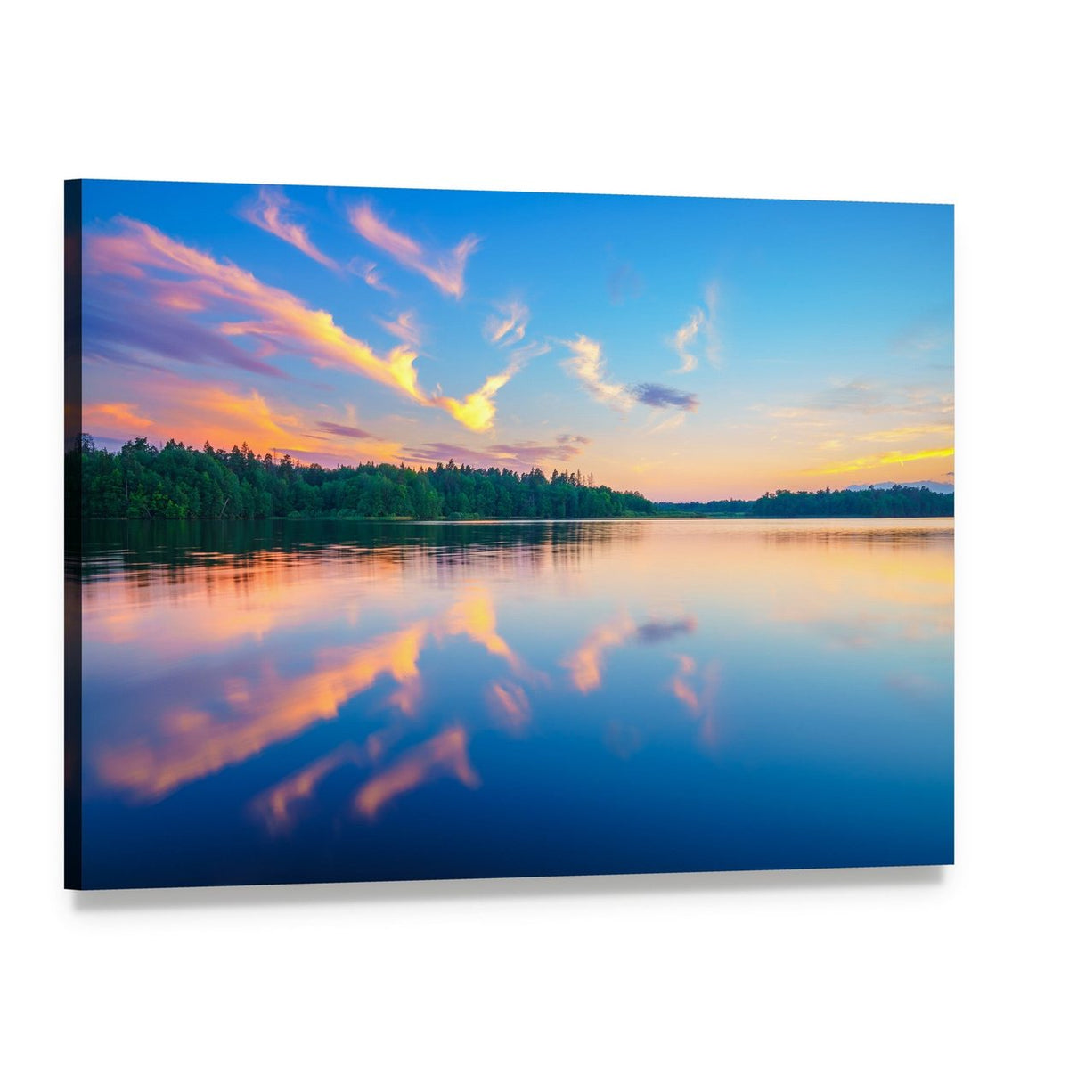 Colorful Sunset Over Forest Canvas Wall Art, single panel gallery wrapped canvas, angled product view