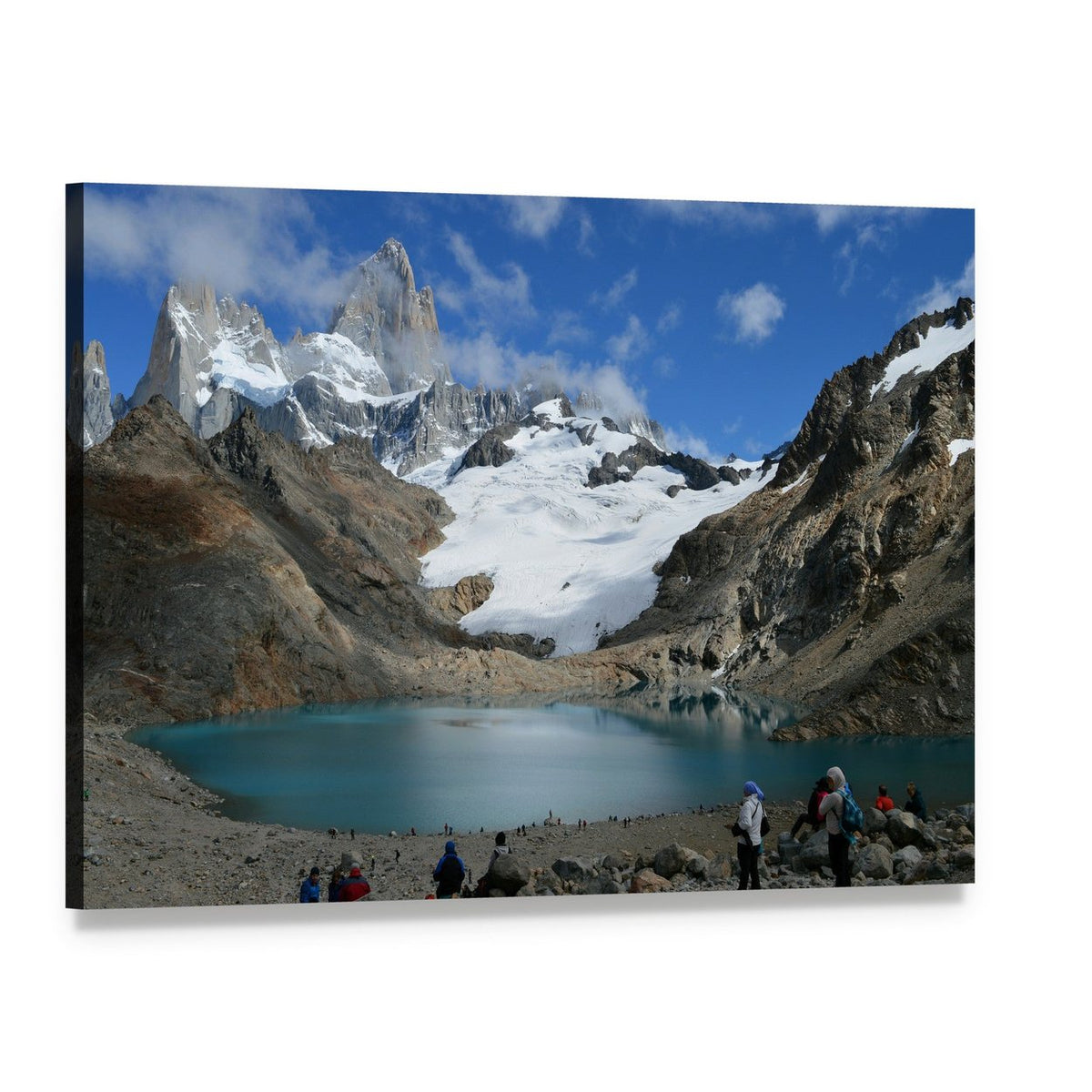 Andes Mountain Lake View Canvas Wall Art, single panel gallery wrapped canvas, angled product view