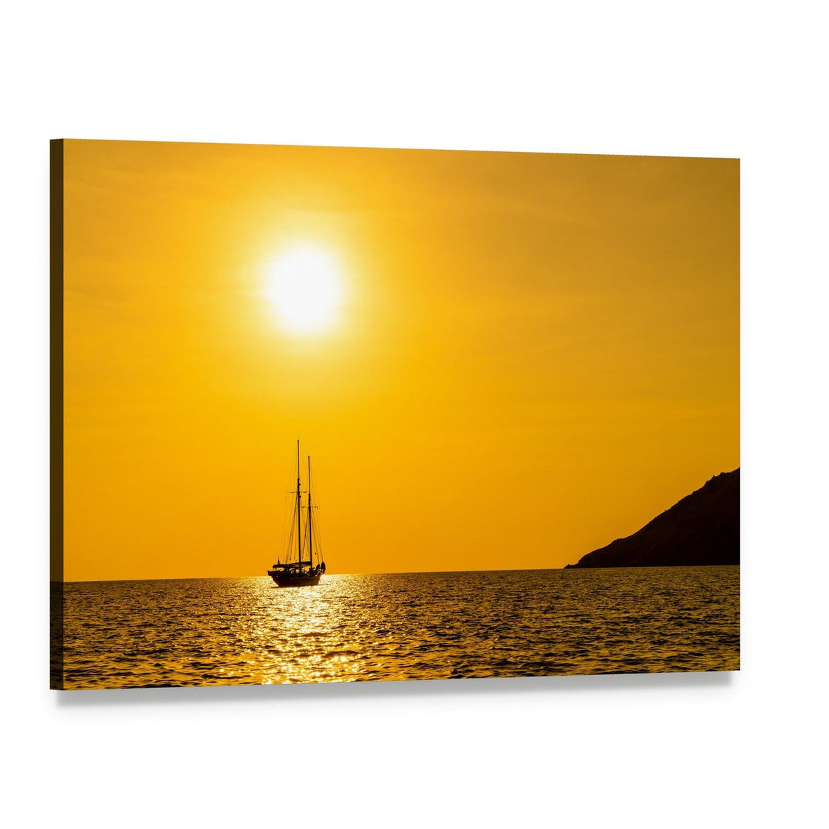 Sailboat Silhouette at Sunset Canvas Wall Art, single panel gallery wrapped canvas, angled product view