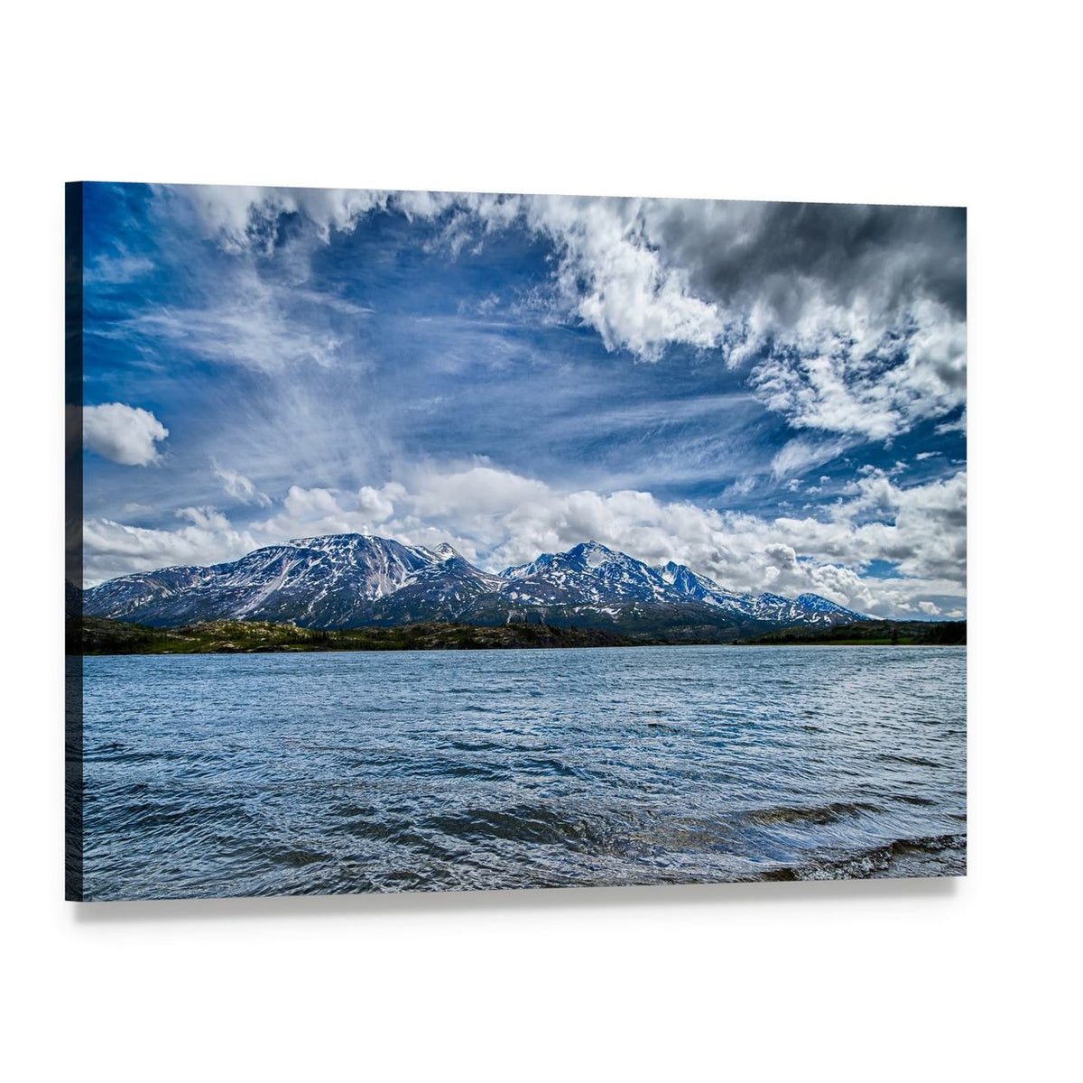 Snow-capped Mountains Over Choppy Lake Canvas Wall Art, single panel gallery wrapped canvas, angled product view