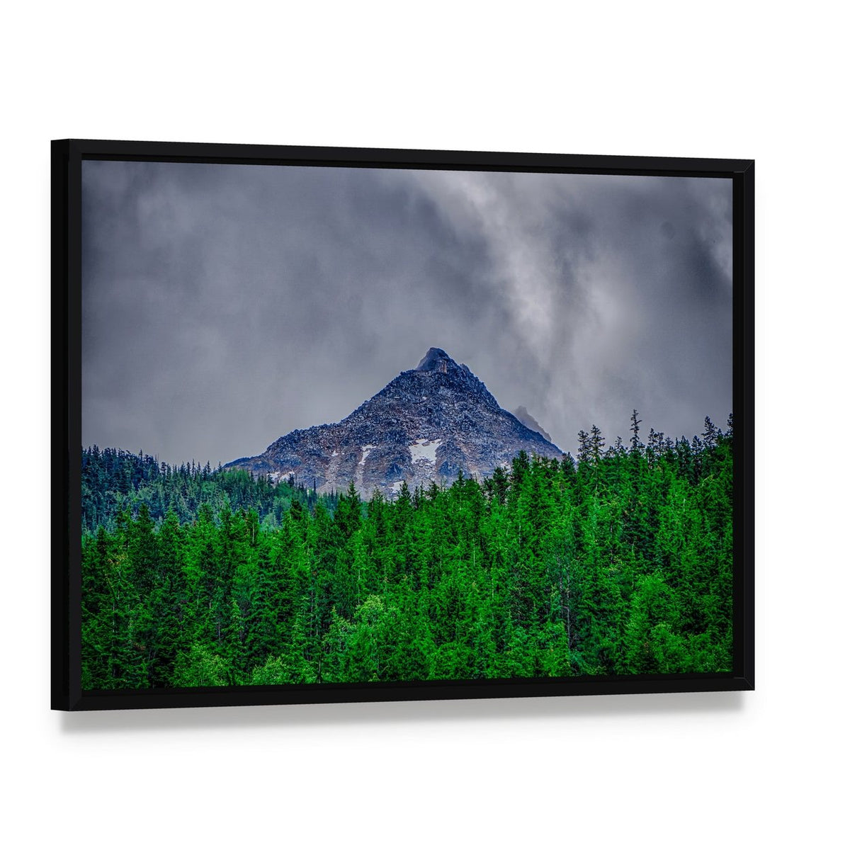 Alaska Rocky Mountains Canvas Wall Art, framed canvas in a black floater frame, angled product view