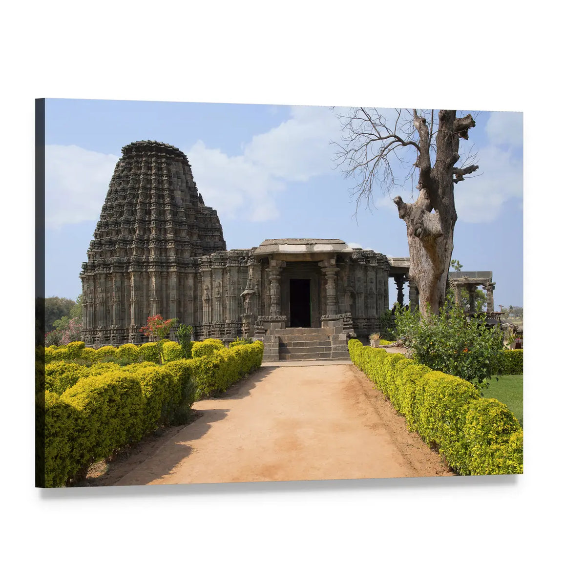 Garden Path to Doddabasappa Temple Canvas Wall Art, single panel gallery wrapped canvas, angled product view