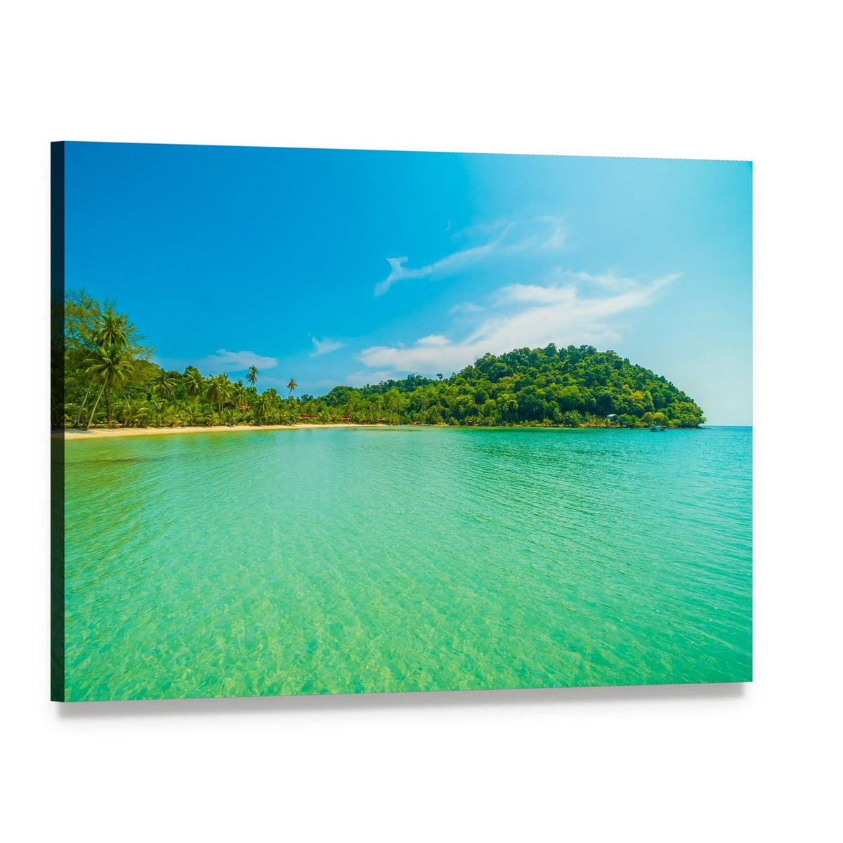 Tropical Beach with Turquoise Water Canvas Wall Art, single panel gallery wrapped canvas, angled product view