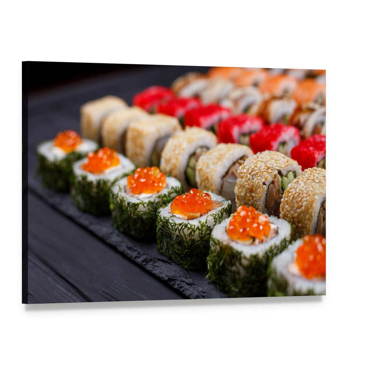 Sushi Rolls in Japanese Restaurant Canvas Wall Art, single panel gallery wrapped canvas, angled product view