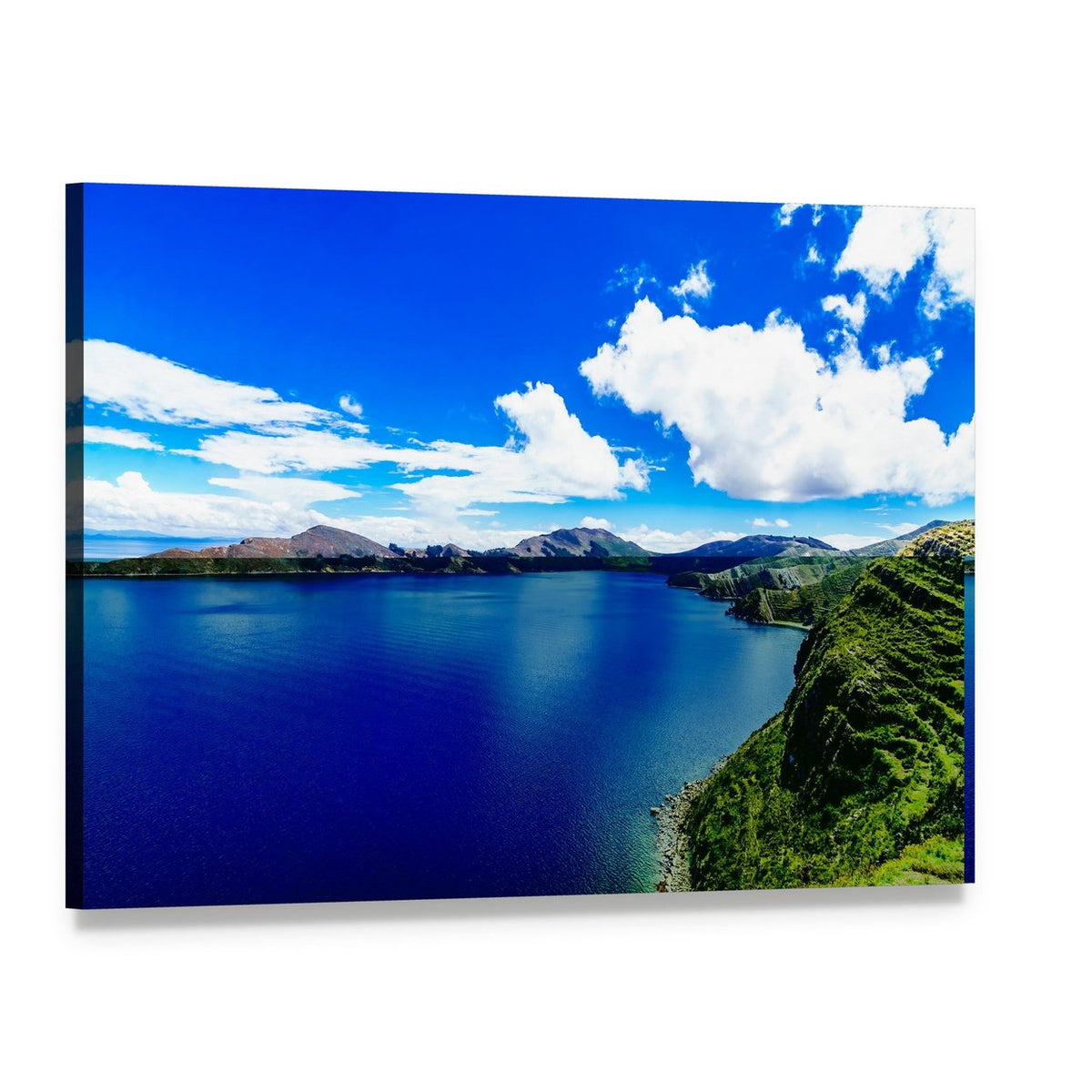 Titicaca Lake Aerial View Canvas Wall Art, single panel gallery wrapped canvas, angled product view