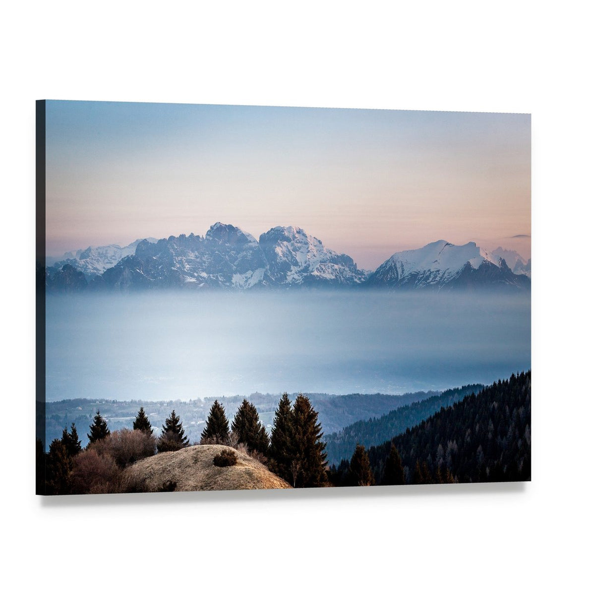 Dolomite Peaks at Sunrise Canvas Wall Art, single panel gallery wrapped canvas, angled product view