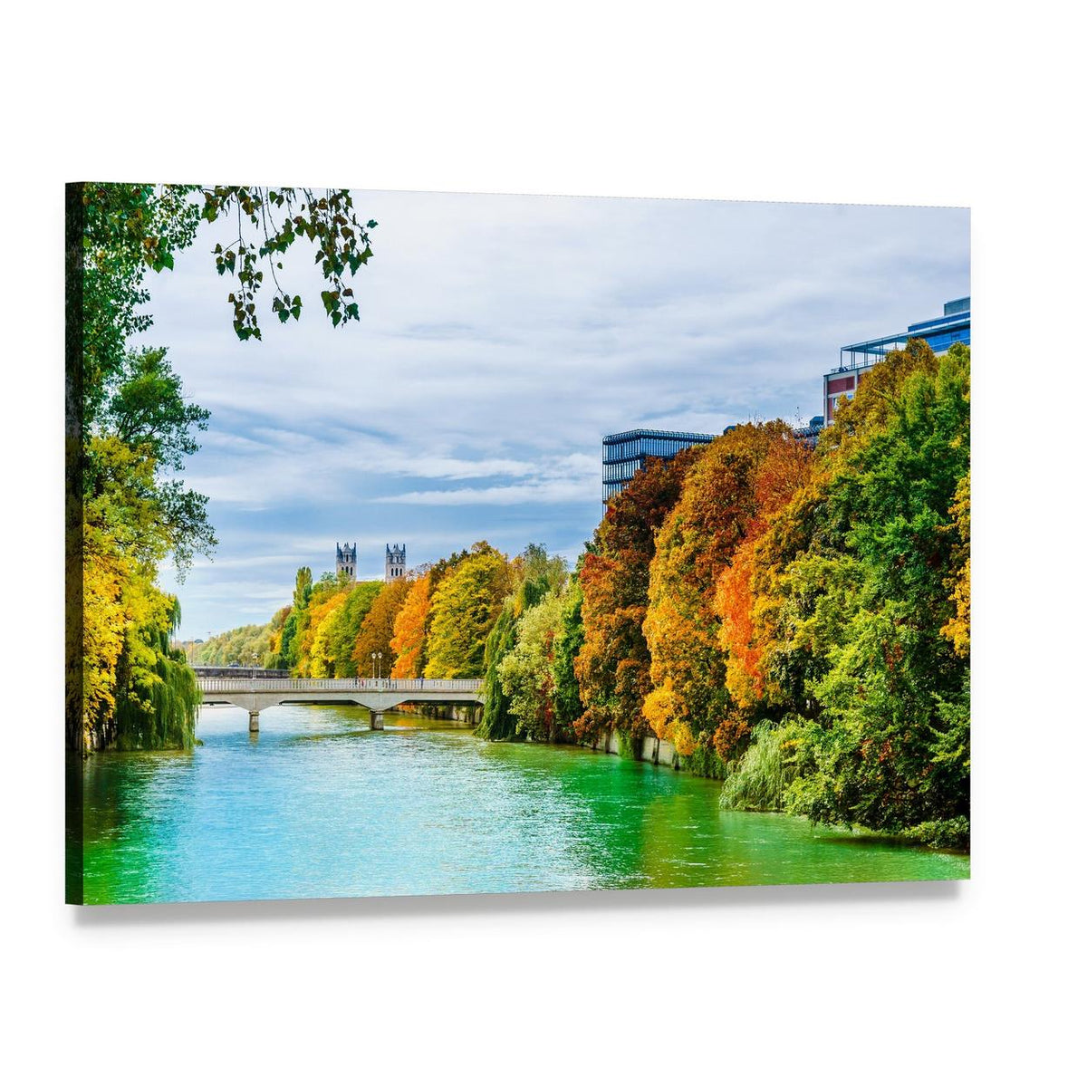 Isar River in Autumn Canvas Wall Art, single panel gallery wrapped canvas, angled product view