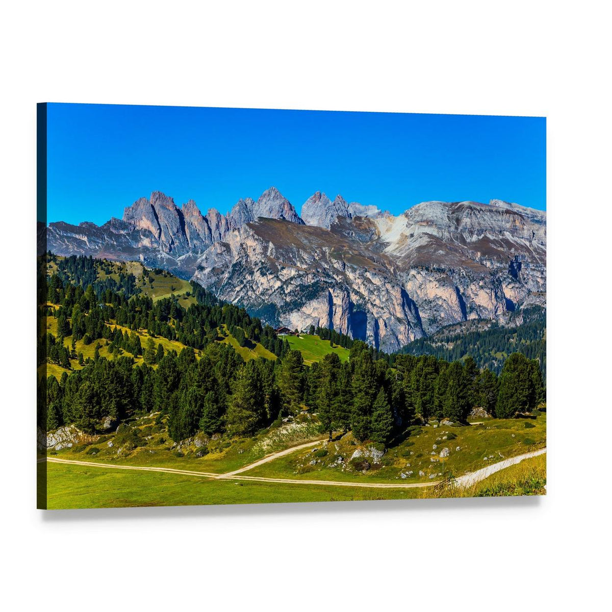 Winding Mountain Path with Jagged Peaks Canvas Wall Art, single panel gallery wrapped canvas, angled product view