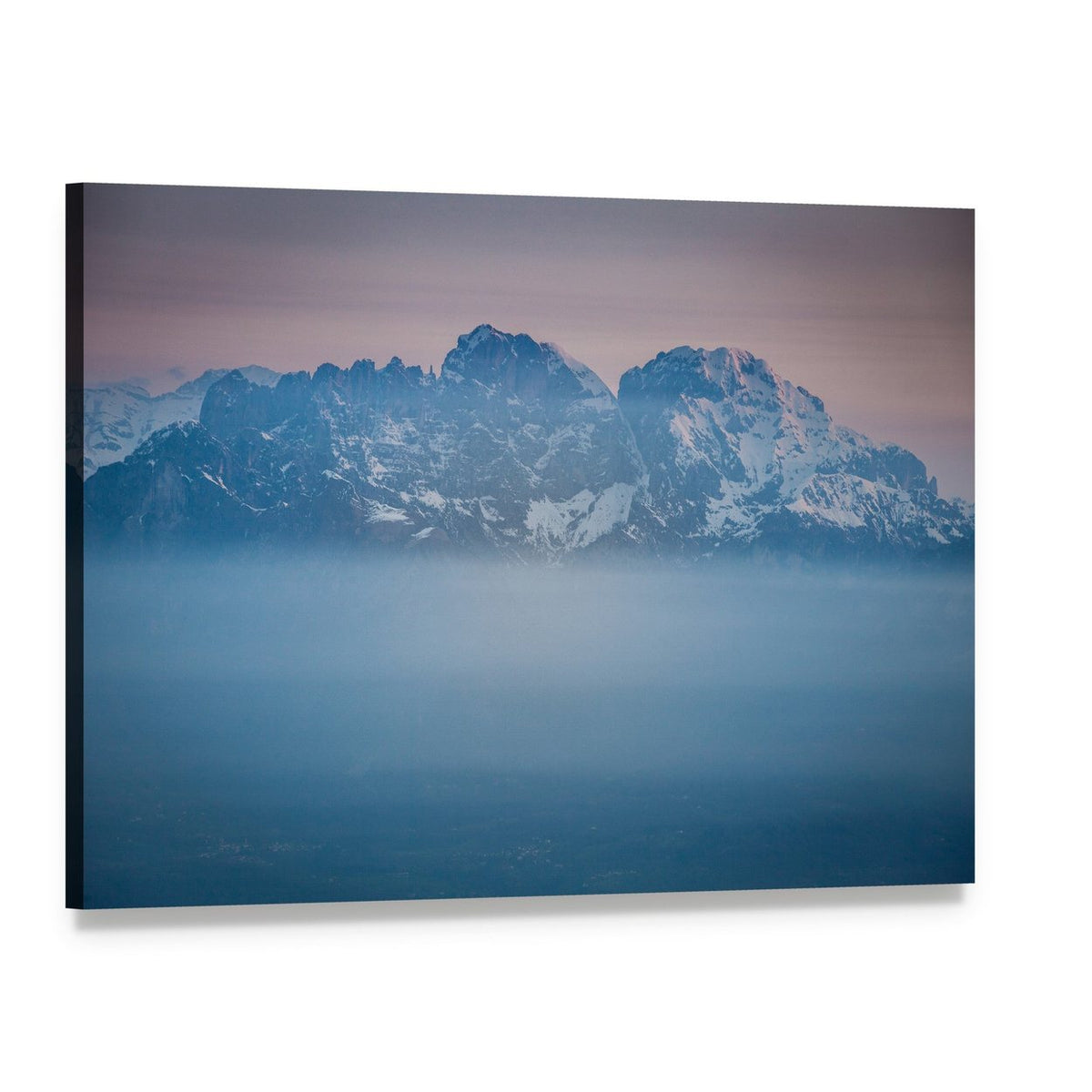 Mount Schiara Peaks Canvas Wall Art, single panel gallery wrapped canvas, angled product view