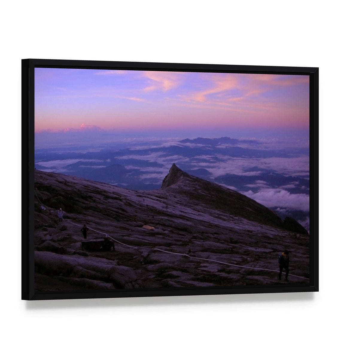 Mount Kinabalu at Dawn Canvas Wall Art, framed canvas in a black floater frame, angled product view
