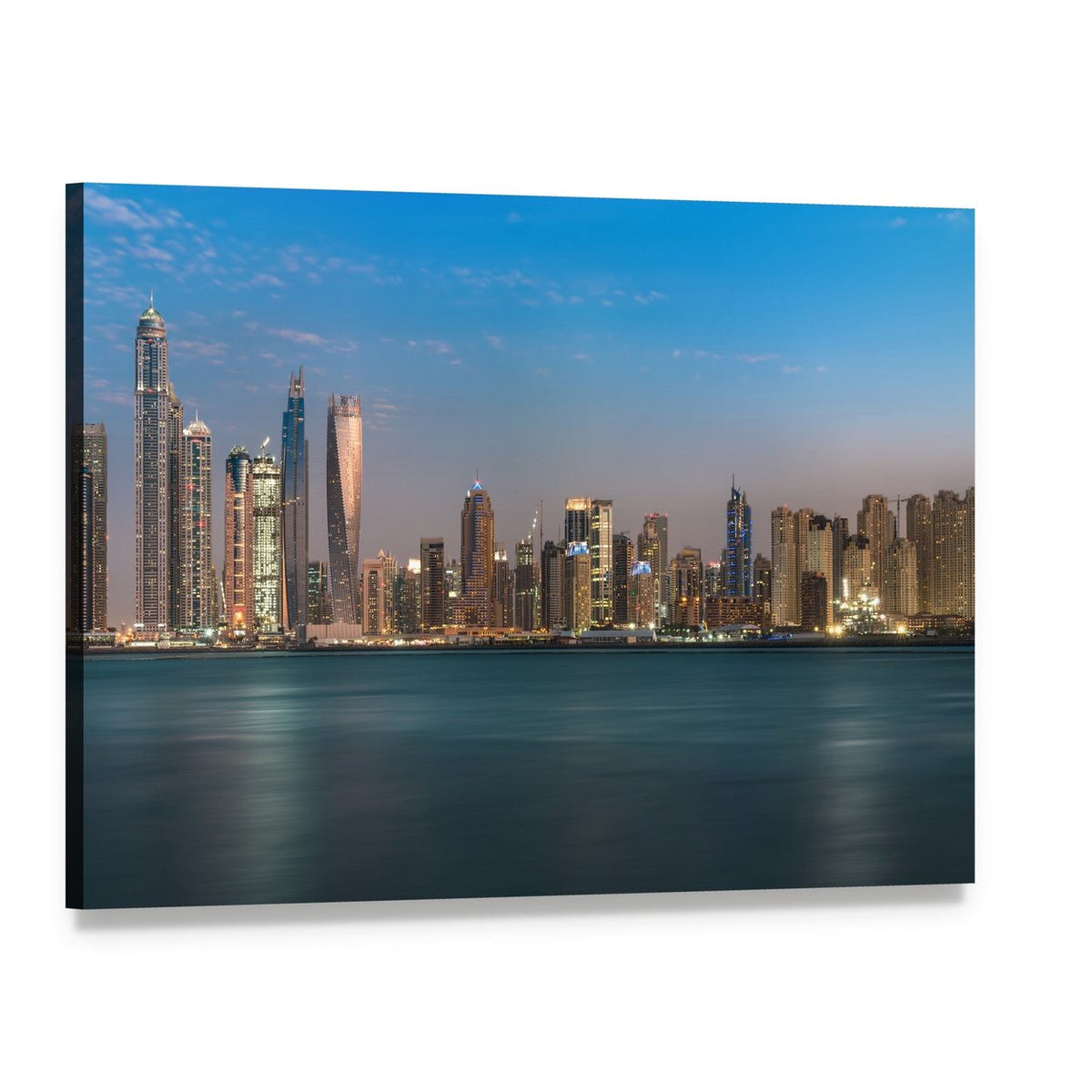 Dubai Jumeirah Beach Night Skyline Canvas Wall Art, single panel gallery wrapped canvas, angled product view