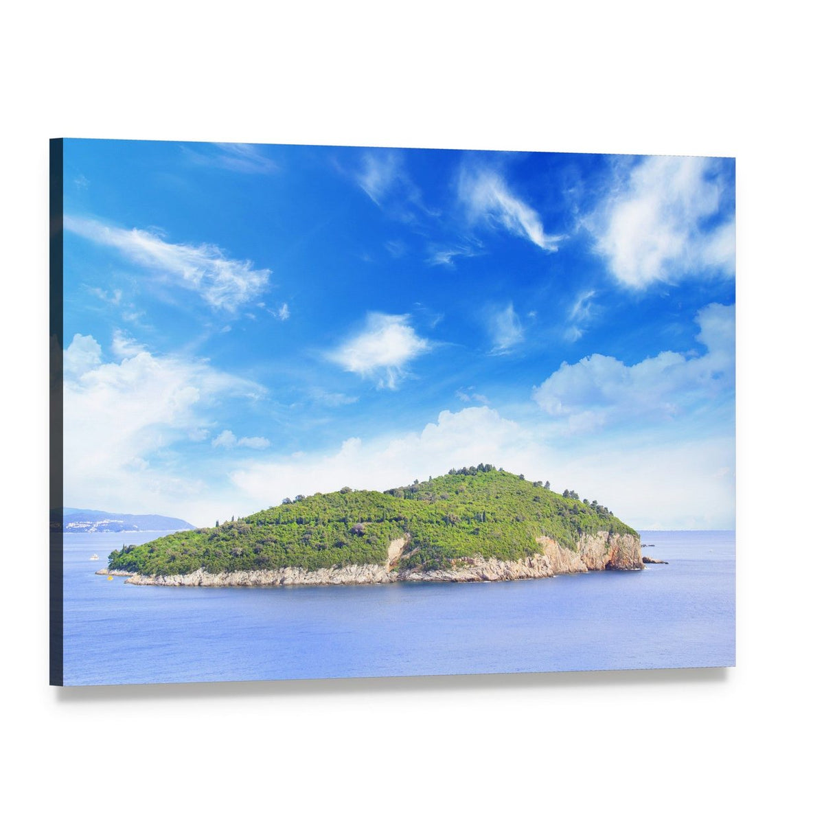 Dubrovnik Coastal Island View Canvas Wall Art, single panel gallery wrapped canvas, angled product view
