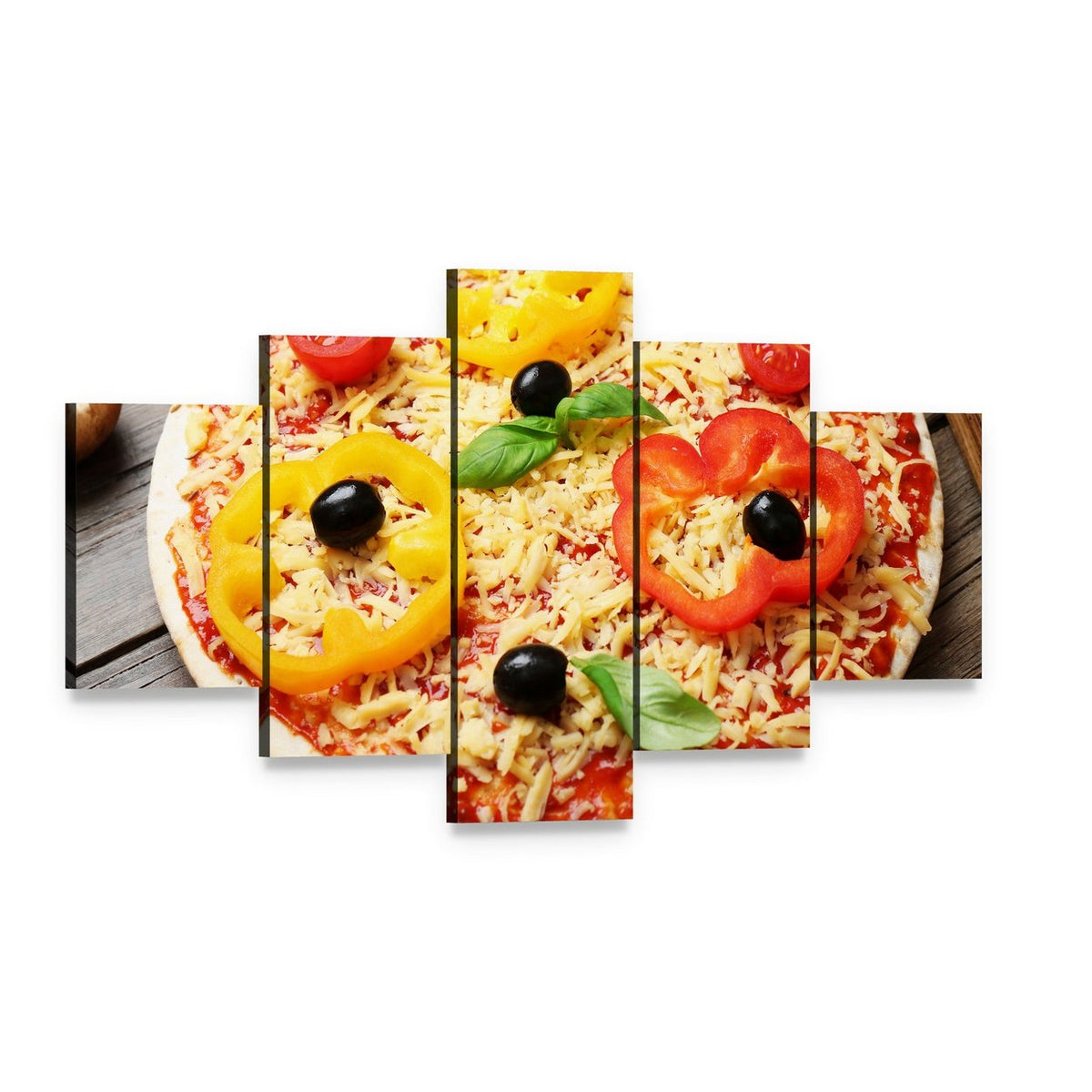 Overhead View of Pizza Ingredients Canvas Wall Art, 5 panel 5 Star layout gallery wrapped canvas set, angled product view