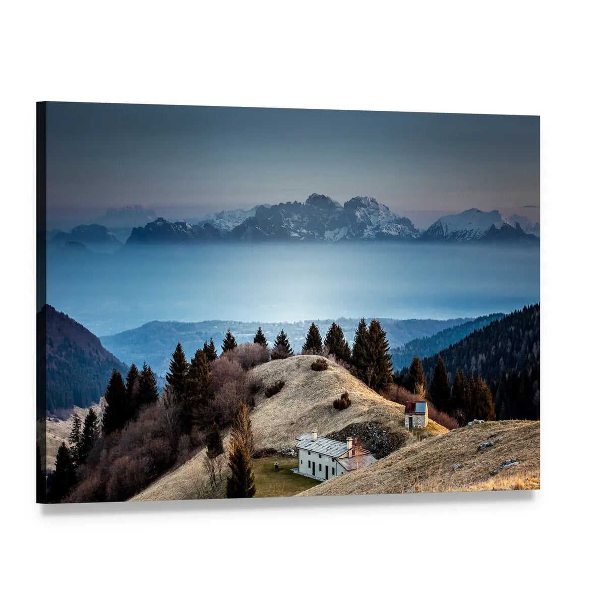 Mount Schiara Dolomite Peaks Canvas Wall Art, single panel gallery wrapped canvas, angled product view