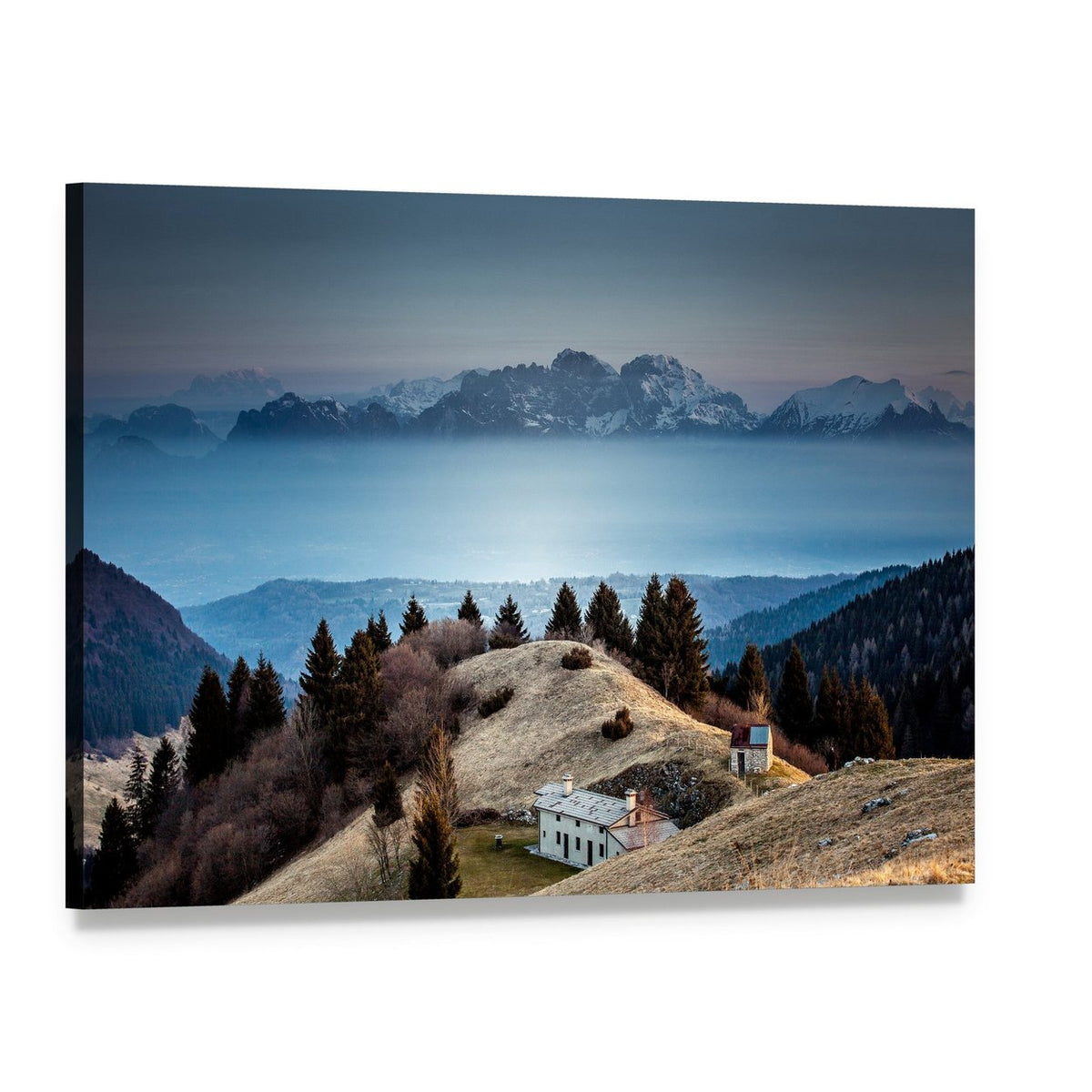 Mount Schiara Dolomite Peaks Canvas Wall Art, single panel gallery wrapped canvas, angled product view