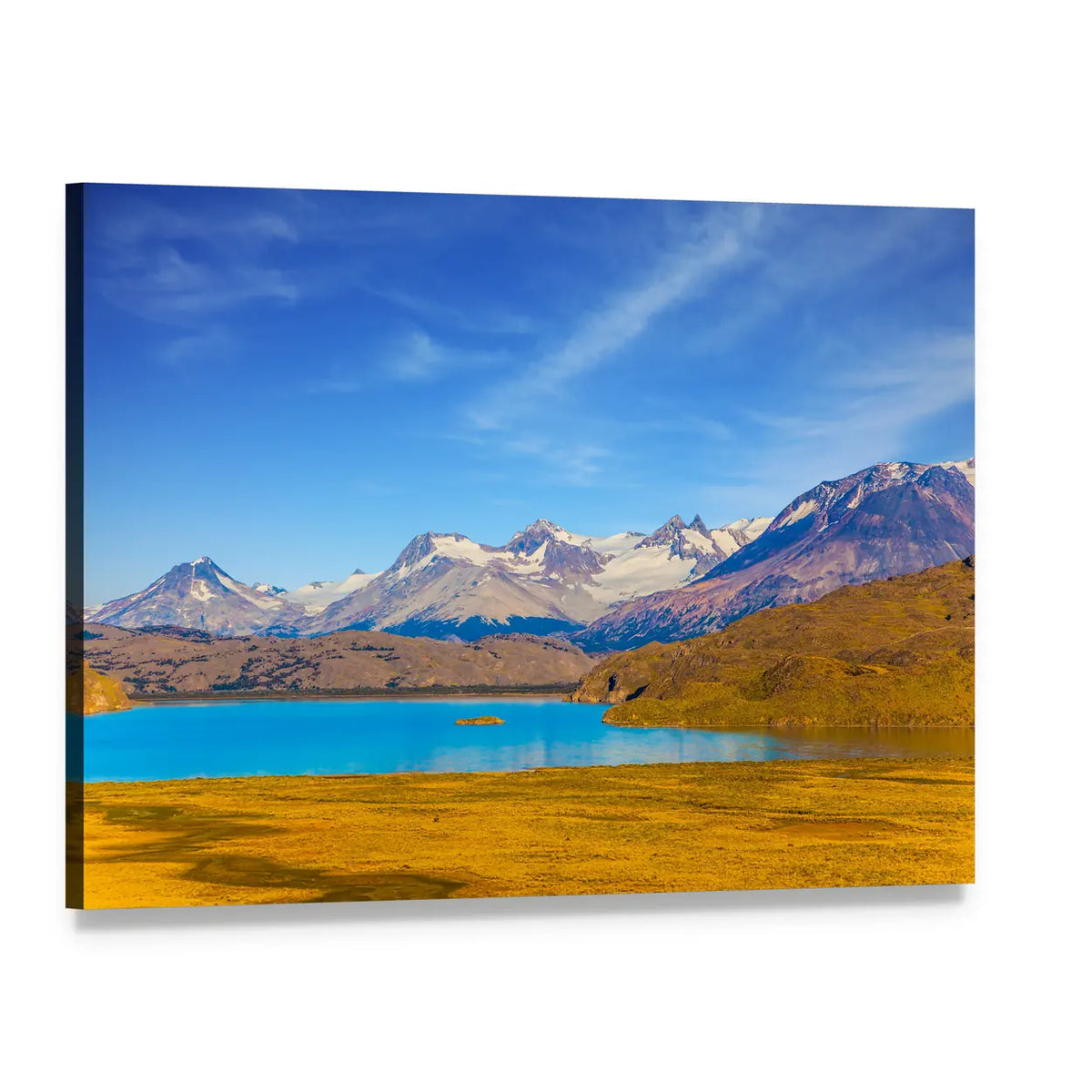 Mirror Lake with Turquoise Water Canvas Wall Art, single panel gallery wrapped canvas, angled product view
