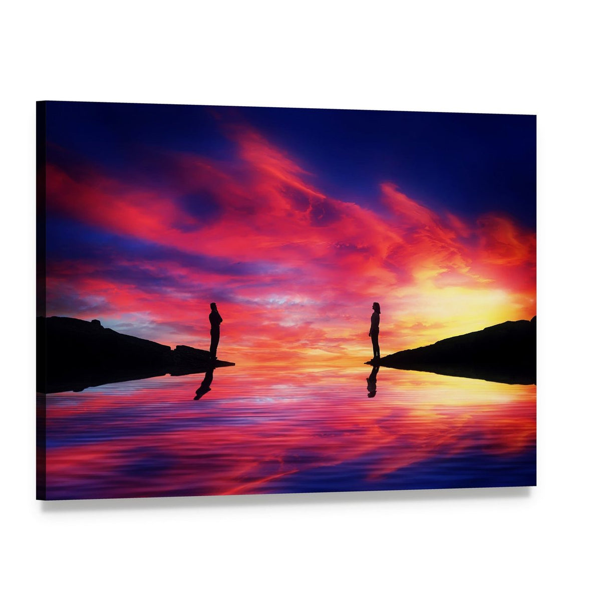 Boy and Girl Across River at Sunset Canvas Wall Art, single panel gallery wrapped canvas, angled product view