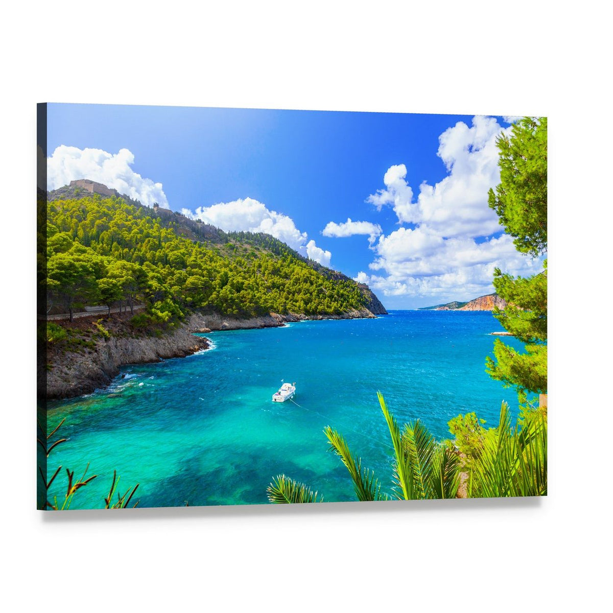 Kefalonia Sea Landscape Canvas Wall Art, single panel gallery wrapped canvas, angled product view