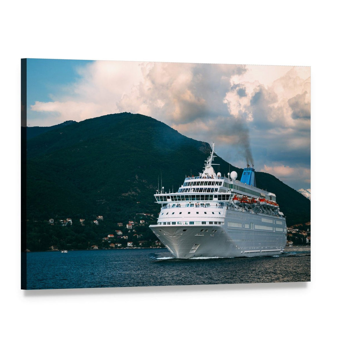 Cruise Ship in Kotor Bay Canvas Wall Art, single panel gallery wrapped canvas, angled product view