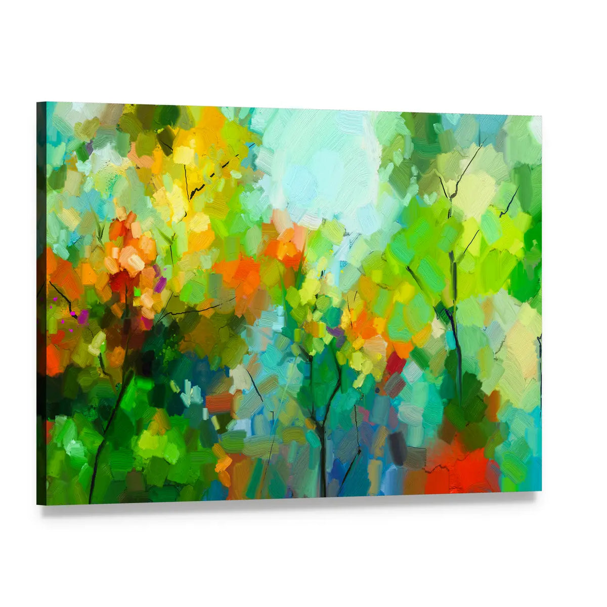 Spring Forest Abstract Canvas Wall Art, single panel gallery wrapped canvas, angled product view