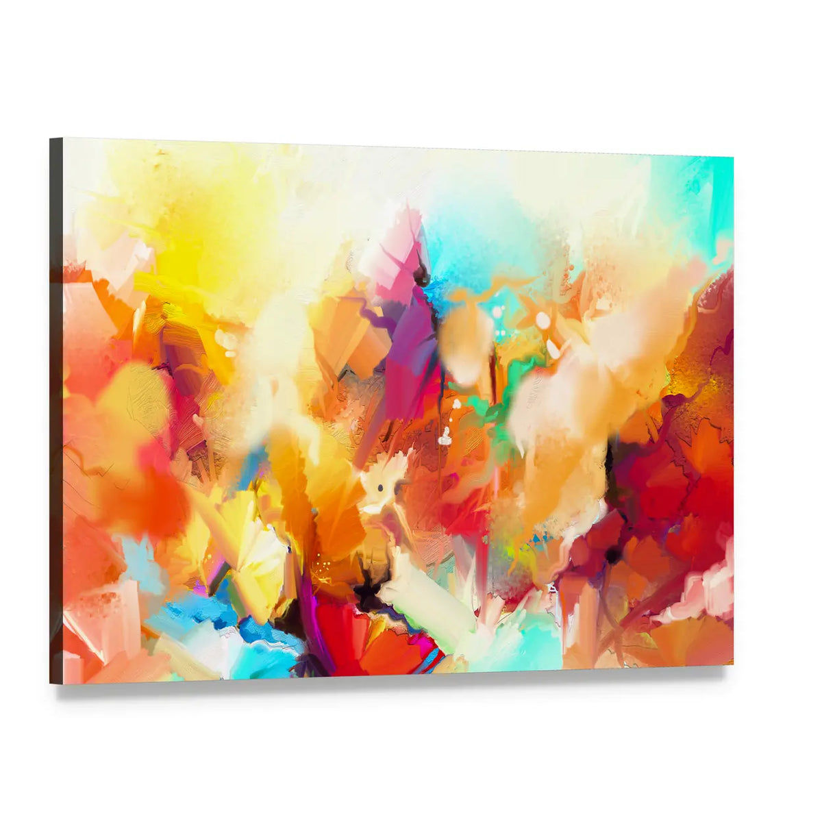 Colorful Abstract Flowers Canvas Wall Art, single panel gallery wrapped canvas, angled product view