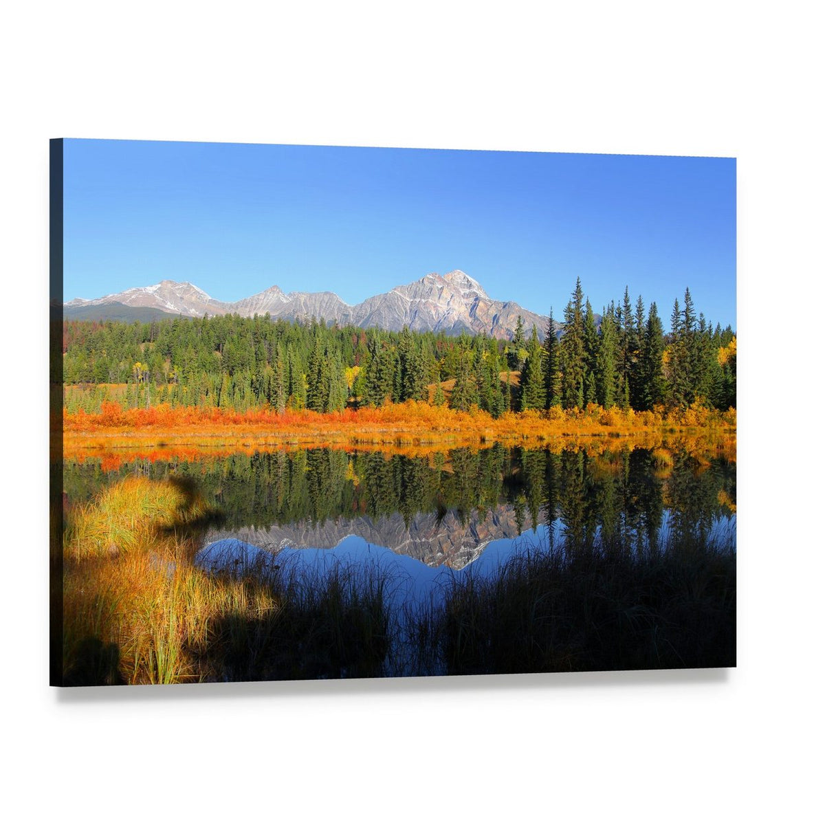 Pyramid Lake Autumn Reflection Canvas Wall Art, single panel gallery wrapped canvas, angled product view