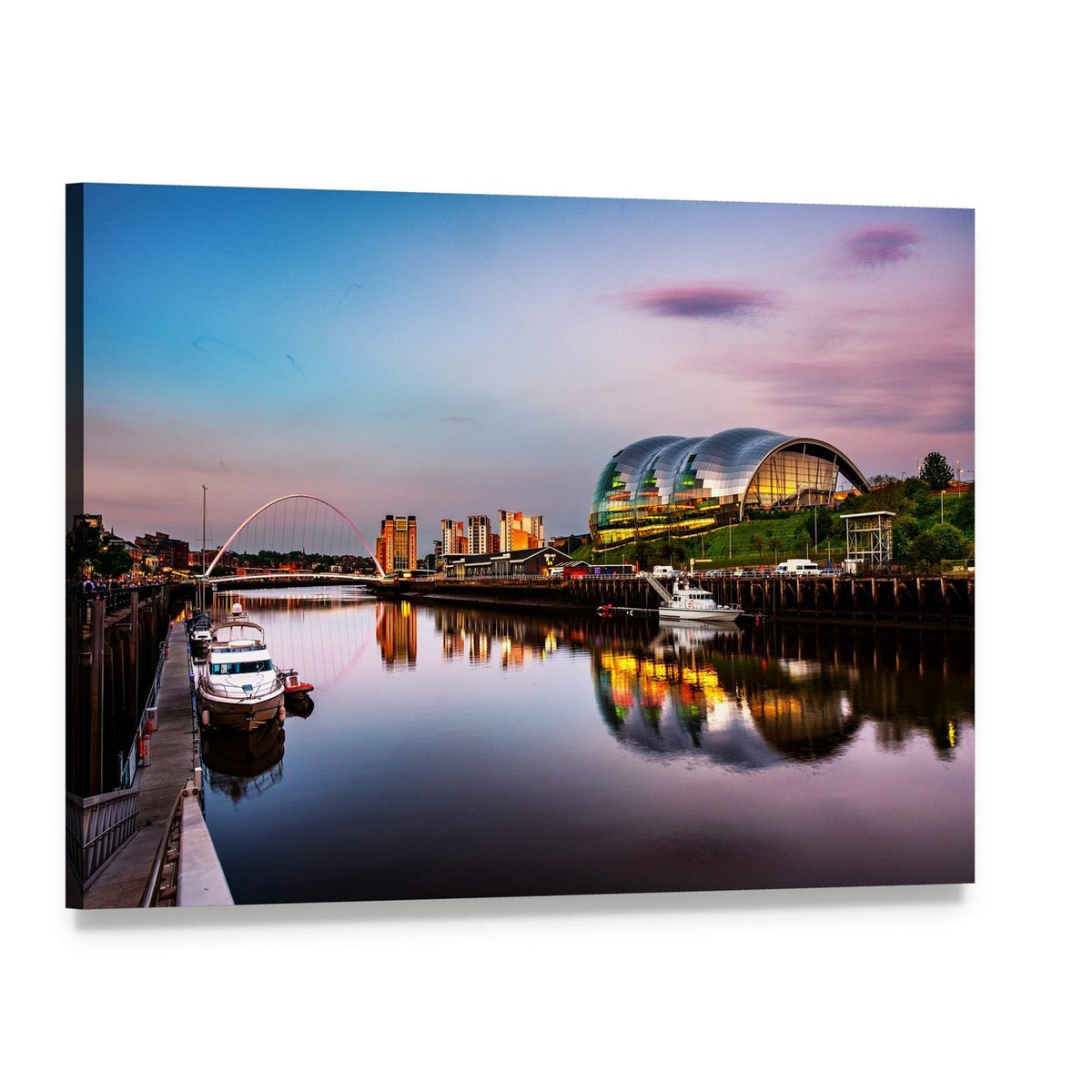 Newcastle Upon Tyne Sunset Over River Bridges Canvas Wall Art, single panel gallery wrapped canvas, angled product view
