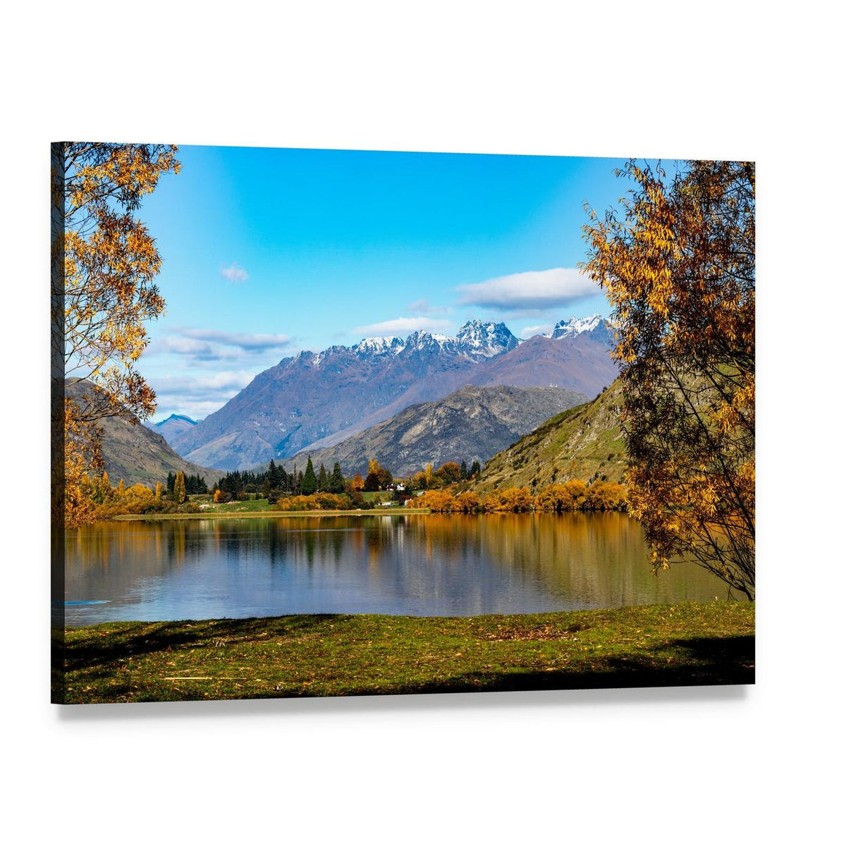 Lake Hayes in Autumn Canvas Wall Art, single panel gallery wrapped canvas, angled product view