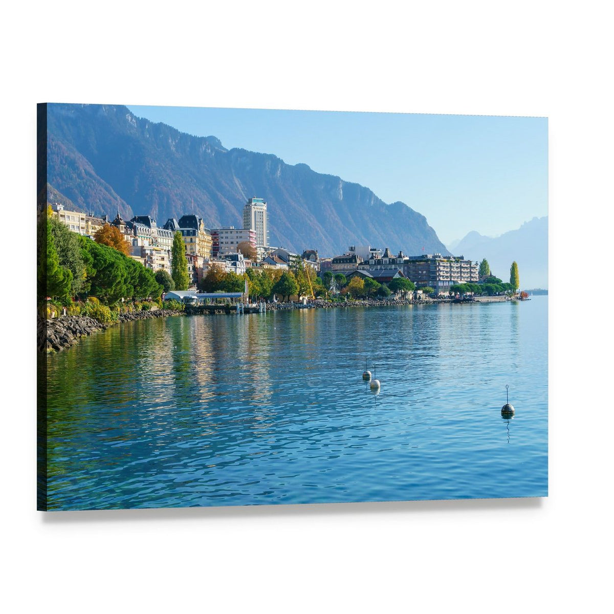 Montreux on Lake Geneva Canvas Wall Art, single panel gallery wrapped canvas, angled product view