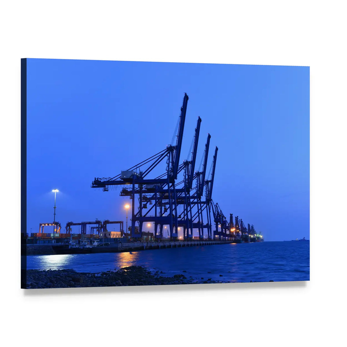 Gantry Cranes and Bulk Carrier Canvas Wall Art, single panel gallery wrapped canvas, angled product view