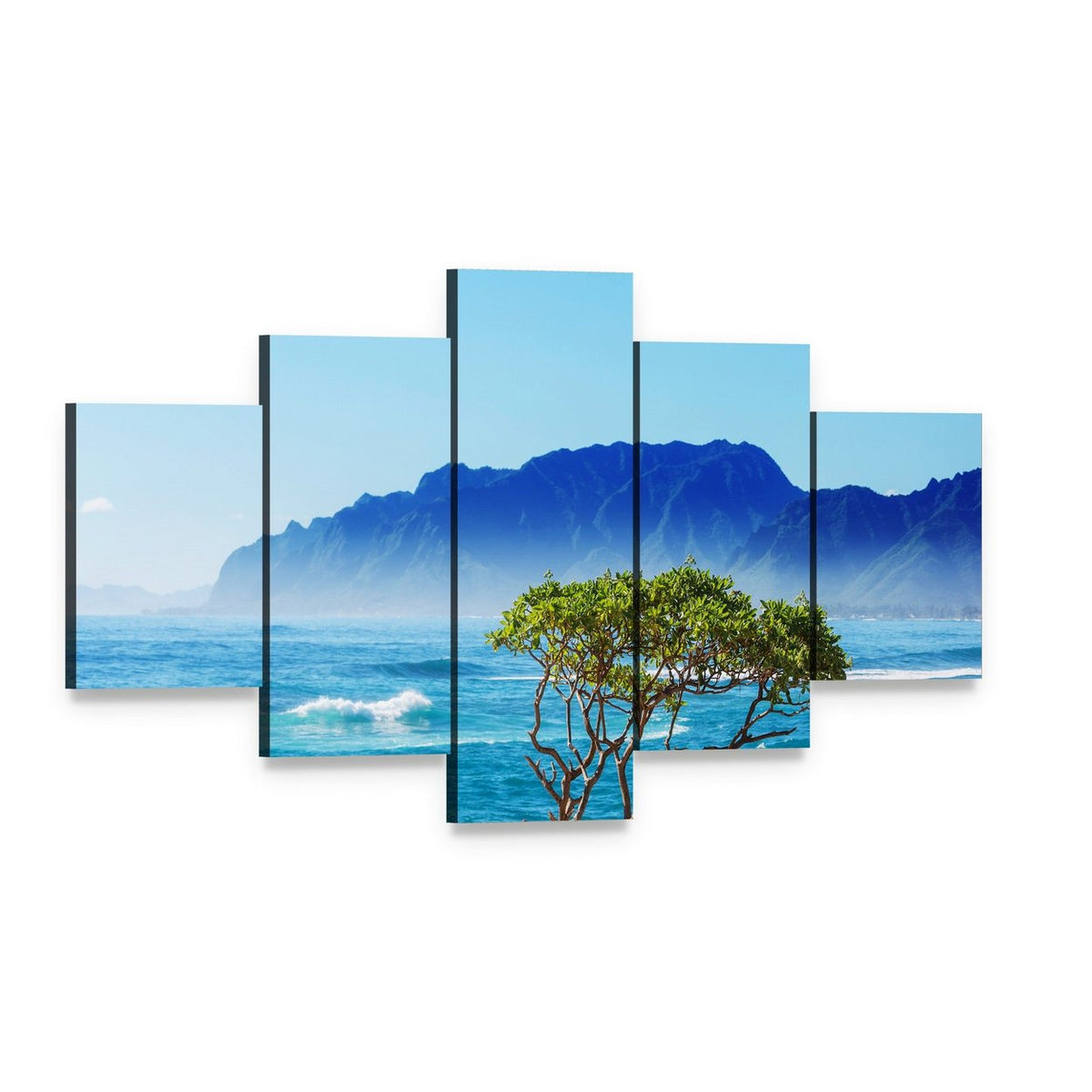 Hawaii Beach Scene Canvas Wall Art, 5 panel 5 Star layout gallery wrapped canvas set, angled product view
