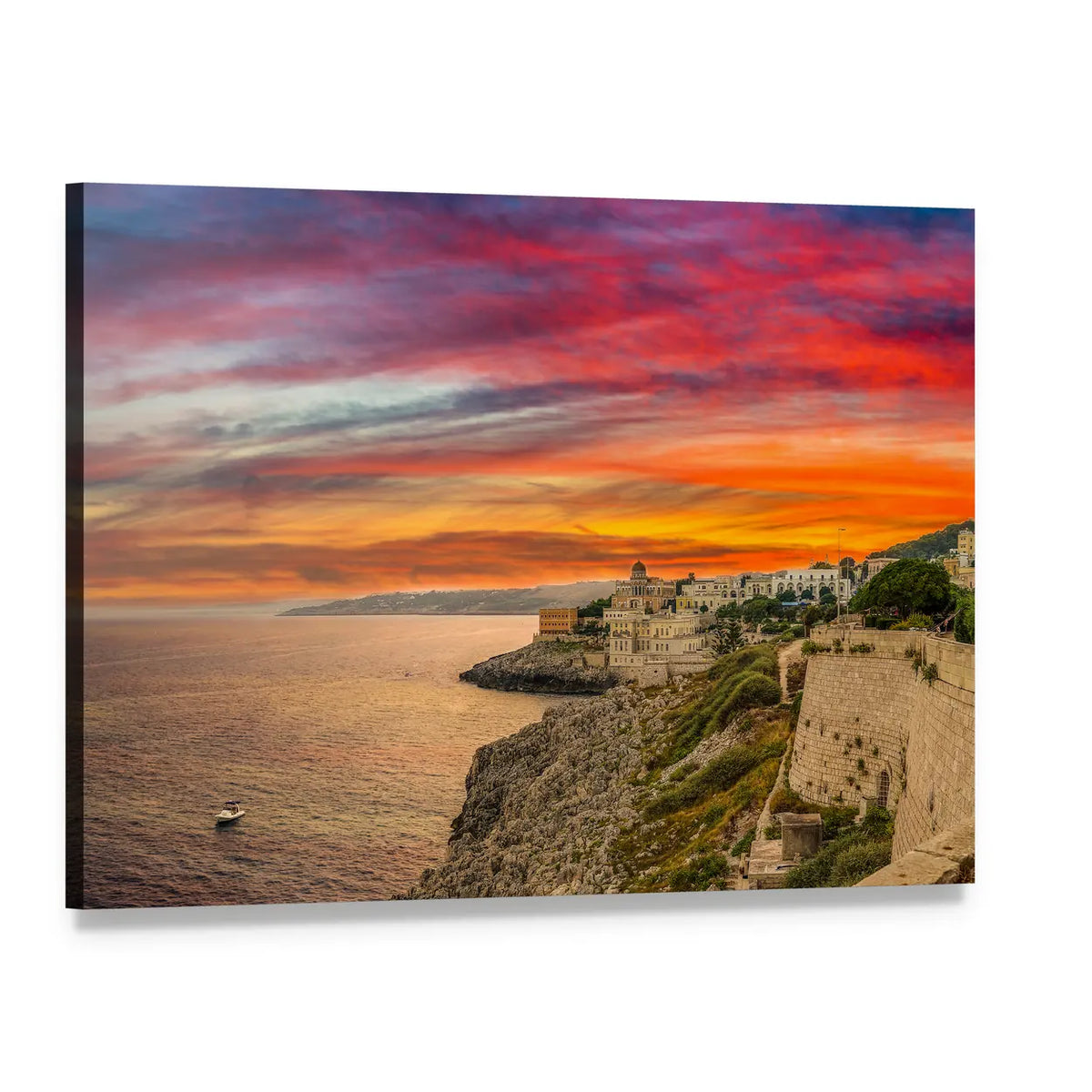 Salento Coast at Sunset Canvas Wall Art, single panel gallery wrapped canvas, angled product view
