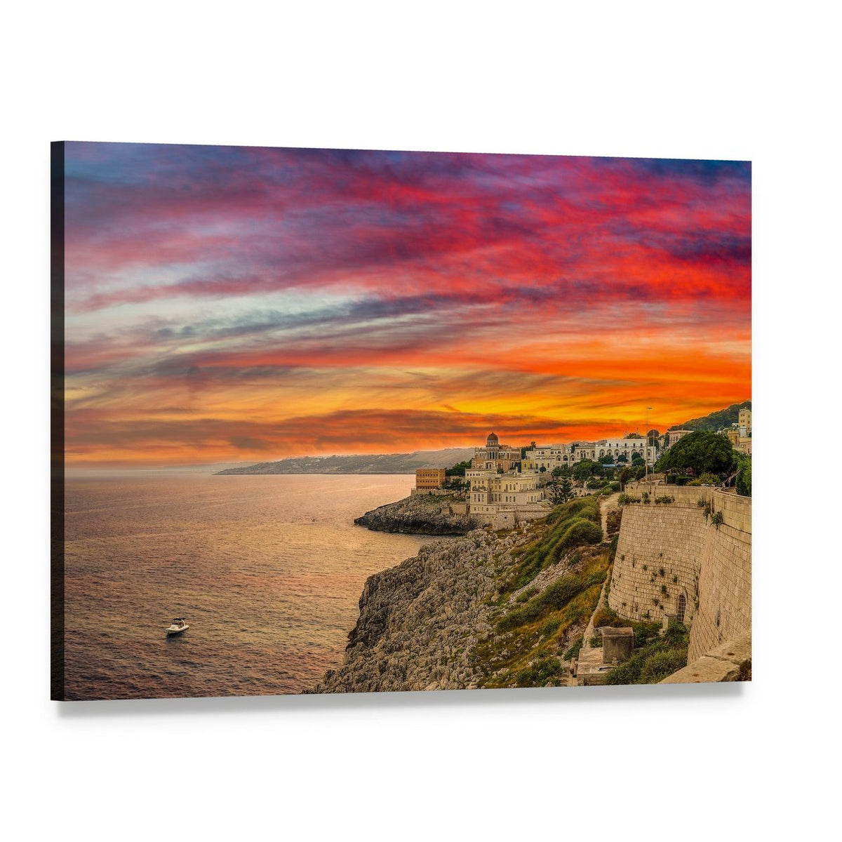 Salento Coast at Sunset Canvas Wall Art, single panel gallery wrapped canvas, angled product view