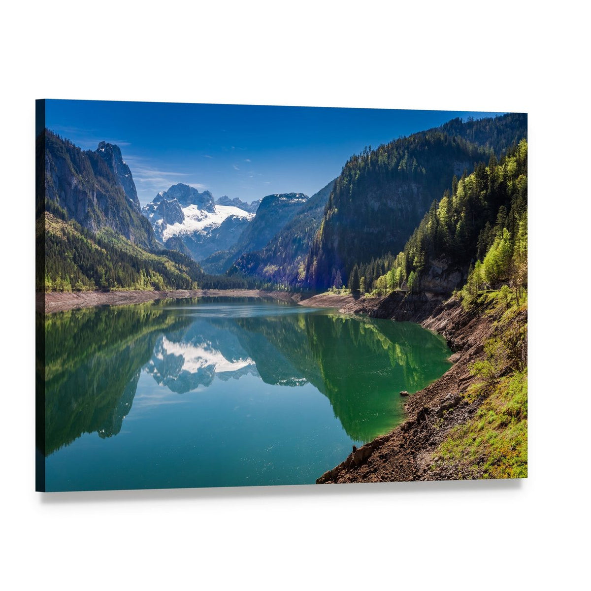 Gosausee Lake with Snow-capped Mountains Canvas Wall Art, single panel gallery wrapped canvas, angled product view