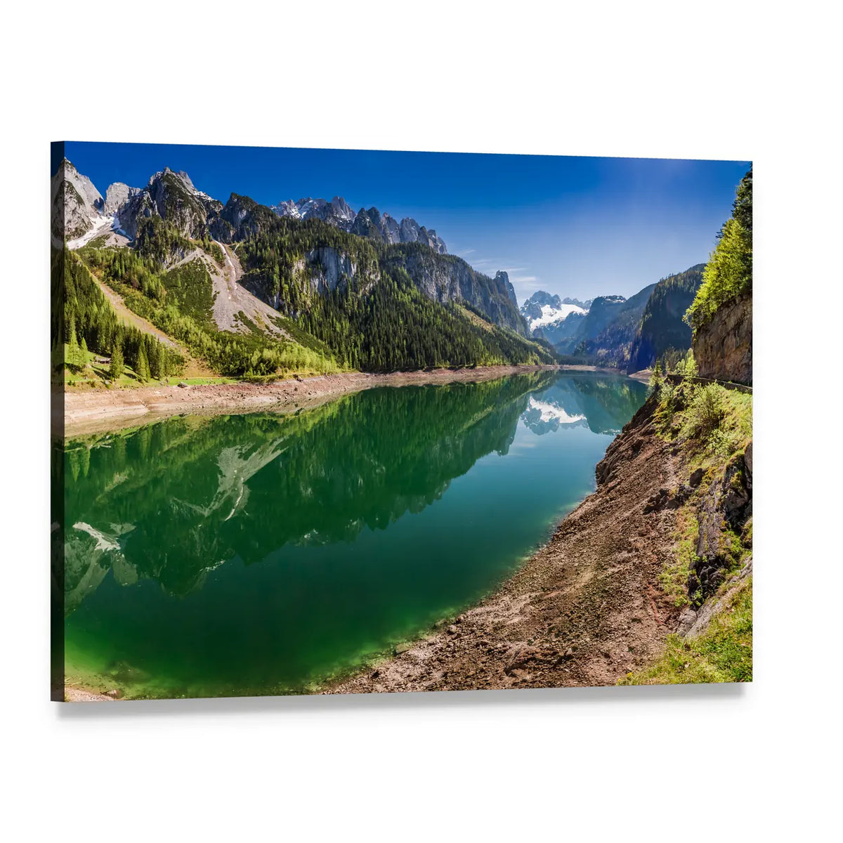 Spring at Gosausee Lake Canvas Wall Art, single panel gallery wrapped canvas, angled product view