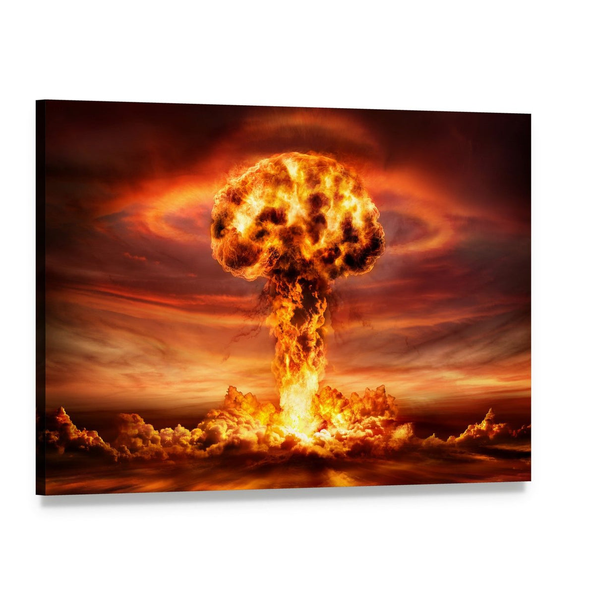 Mushroom Cloud Nuclear Explosion Canvas Wall Art, single panel gallery wrapped canvas, angled product view