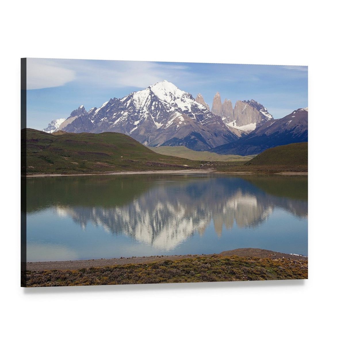 Mountains and Lake in Chile Canvas Wall Art, single panel gallery wrapped canvas, angled product view