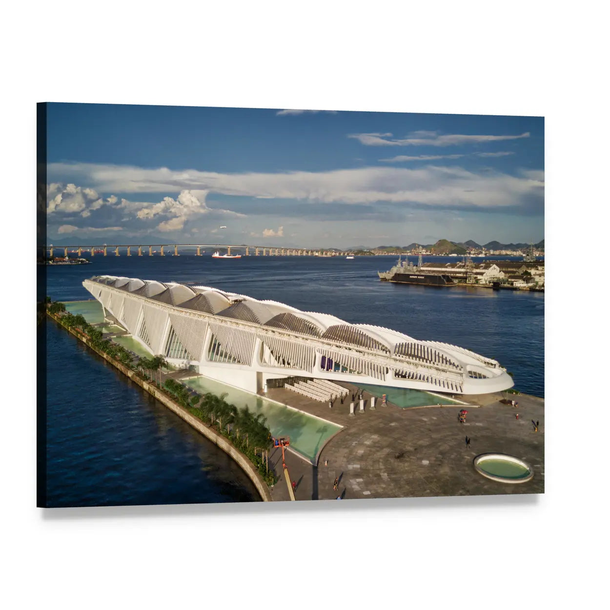 Museum of Tomorrow, Rio Harbor View Canvas Wall Art, single panel gallery wrapped canvas, angled product view