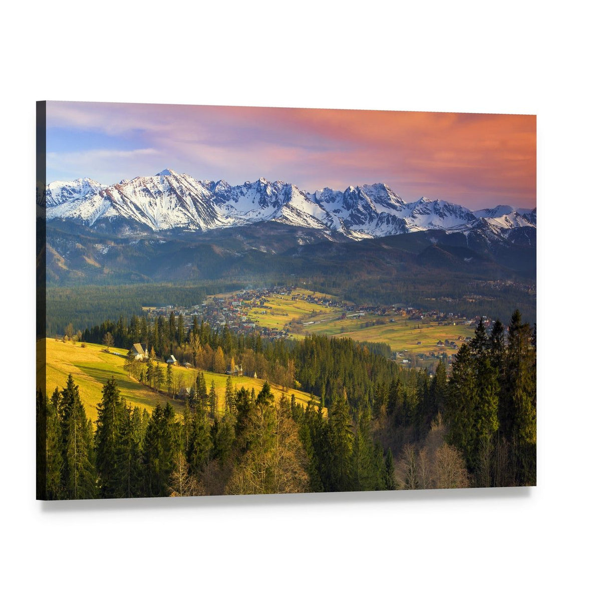Tatry Mountains at Sunset Canvas Wall Art, single panel gallery wrapped canvas, angled product view