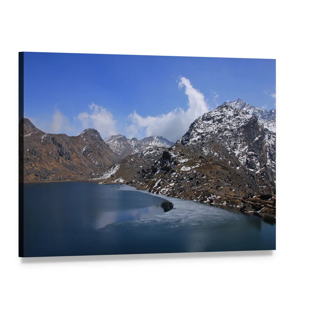Lake Gosainkunda Alpine View Canvas Wall Art, single panel gallery wrapped canvas, angled product view