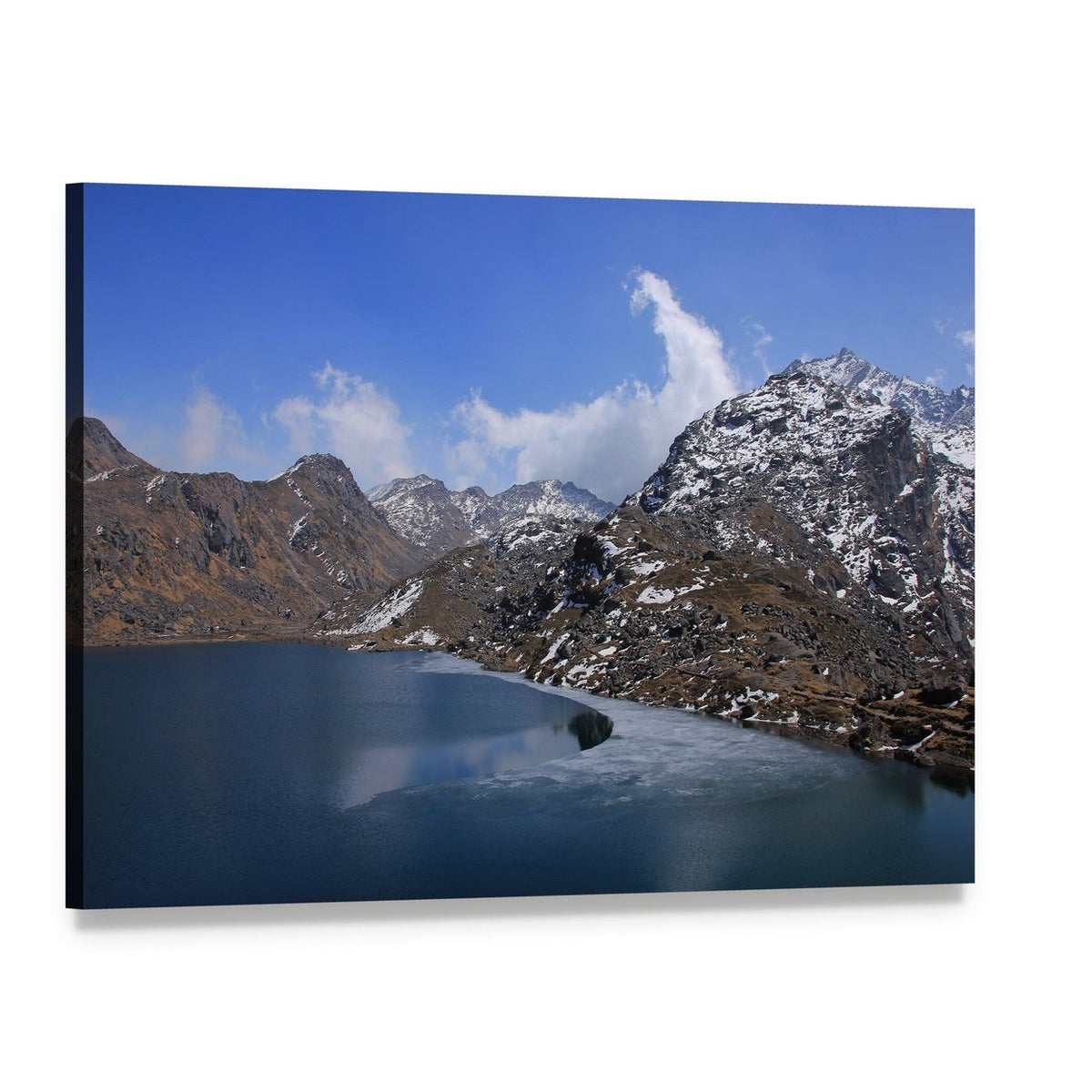 Lake Gosainkunda Winter Landscape Canvas Wall Art, single panel gallery wrapped canvas, angled product view