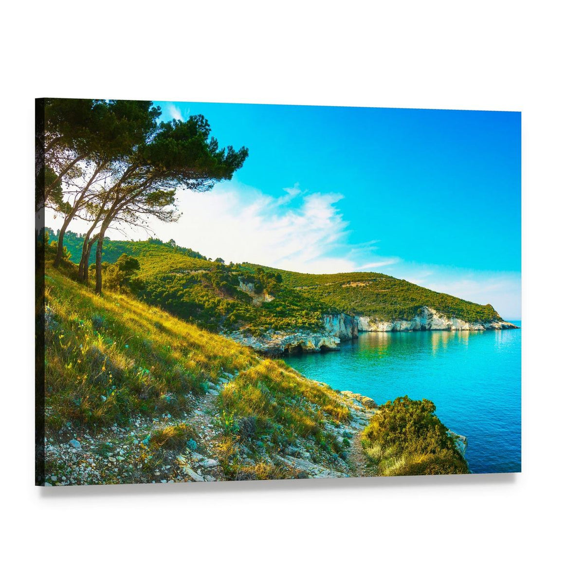 Gargano Rocky Coastline Canvas Wall Art, single panel gallery wrapped canvas, angled product view