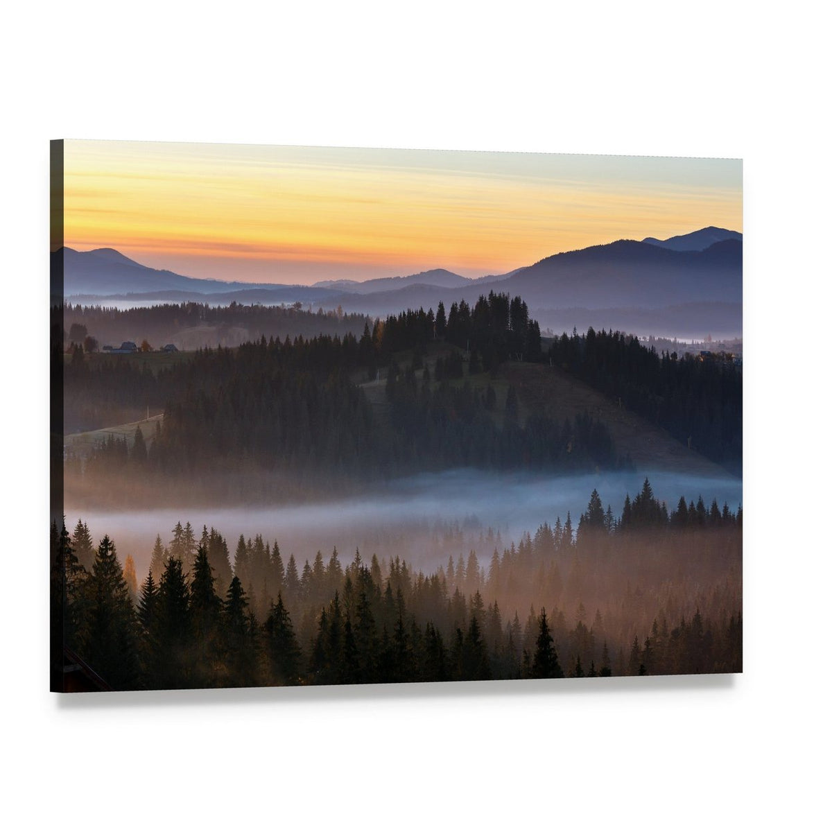 Fog Over Carpathian Mountains Canvas Wall Art, single panel gallery wrapped canvas, angled product view