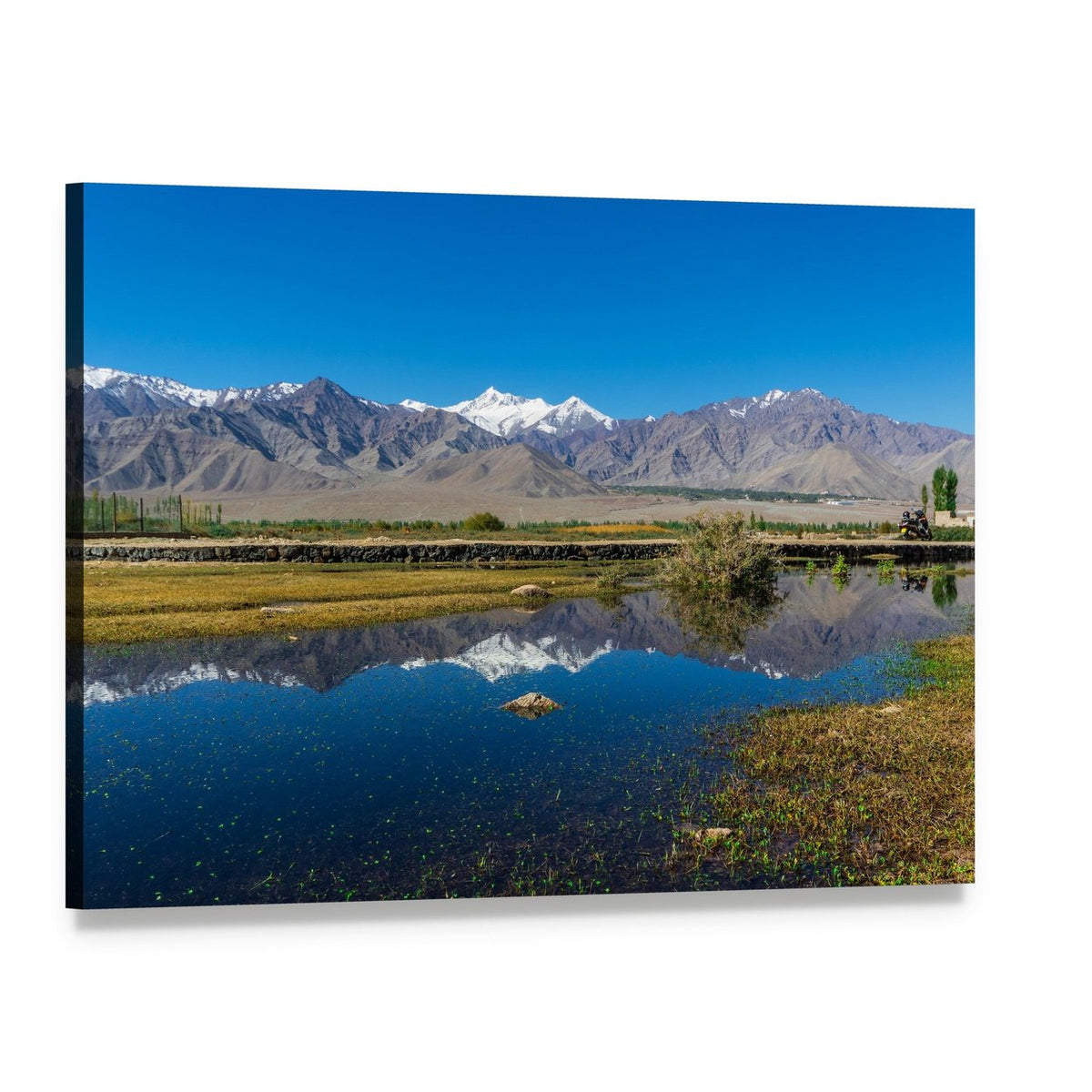Leh Ladakh Lake with Snow-capped Mountains Canvas Wall Art, single panel gallery wrapped canvas, angled product view