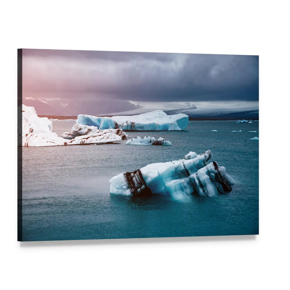 Iceberg Fragments Over Glacier Lagoon Canvas Wall Art, single panel gallery wrapped canvas, angled product view