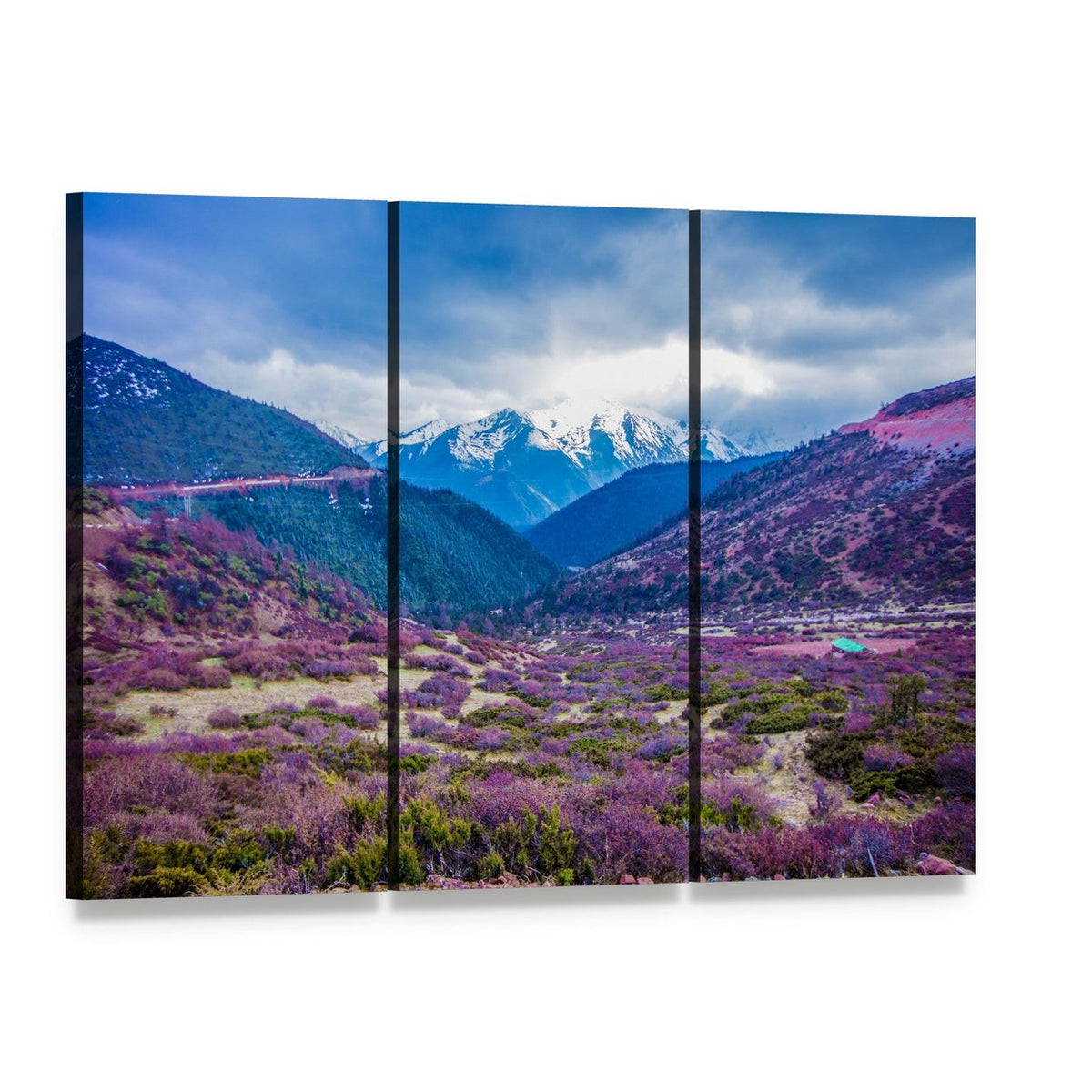 Baima Snow Mountain Canvas Wall Art, 3 panel 3 Horizontal layout gallery wrapped canvas set, angled product view