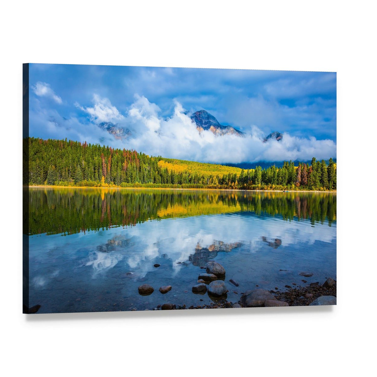 Patricia Lake Autumn Reflection Canvas Wall Art, single panel gallery wrapped canvas, angled product view