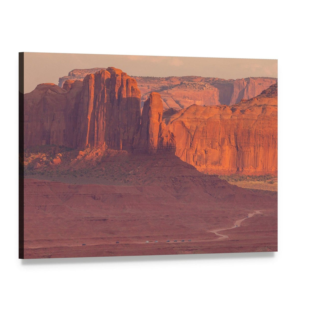 Monument Valley Buttes in Warm Light Canvas Wall Art, single panel gallery wrapped canvas, angled product view