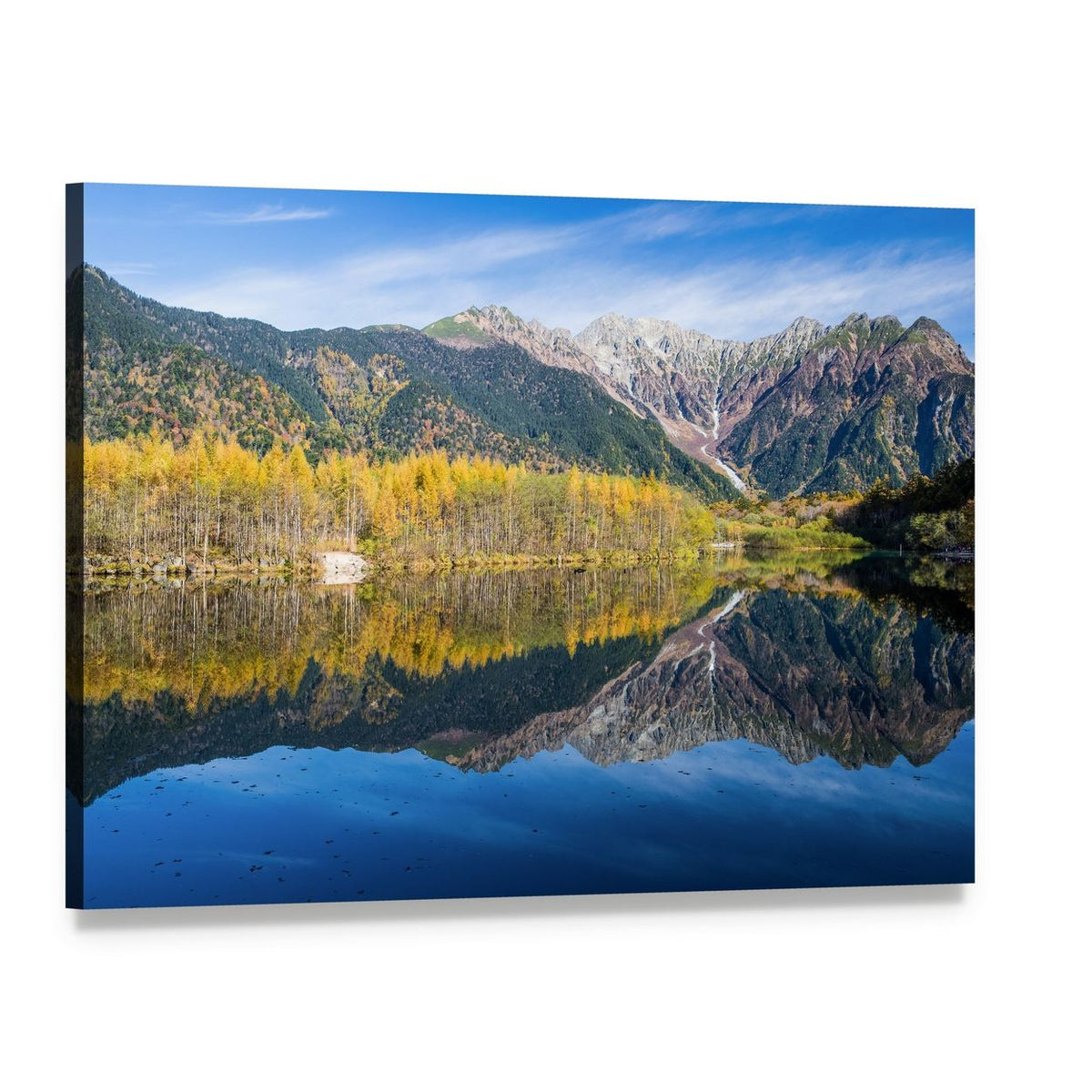 Kamikochi Lake Reflection with Autumn Peaks Canvas Wall Art, single panel gallery wrapped canvas, angled product view